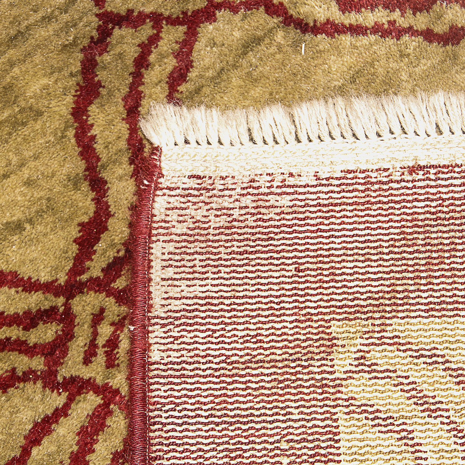 Hand-Knotted Indo-Persian Wool Rug in Dark Gold and Burgundy Rug