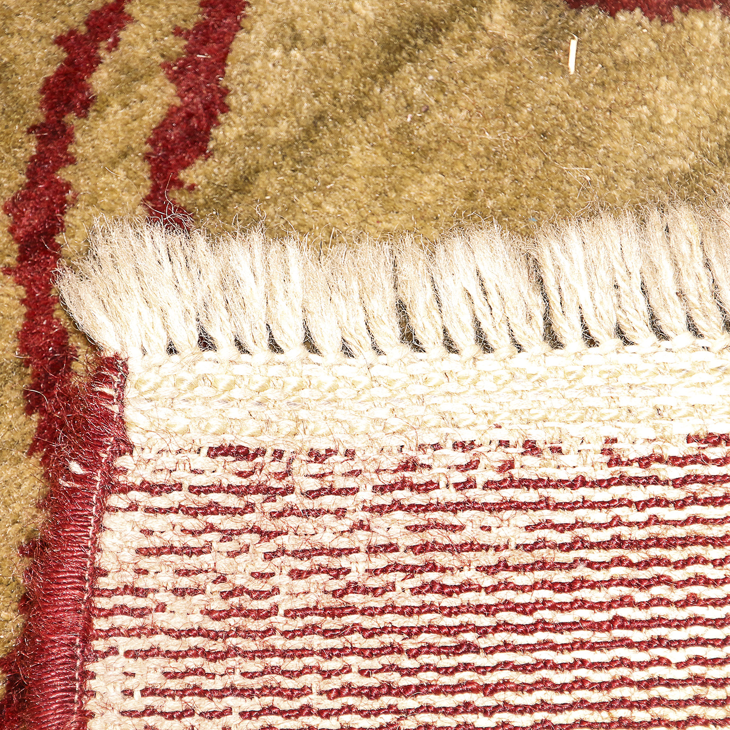 Hand-Knotted Indo-Persian Wool Rug in Dark Gold and Burgundy Rug