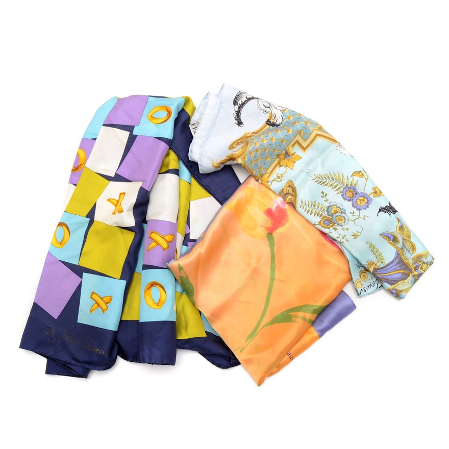 Assortment of Women's Designer Silk Printed Scarves