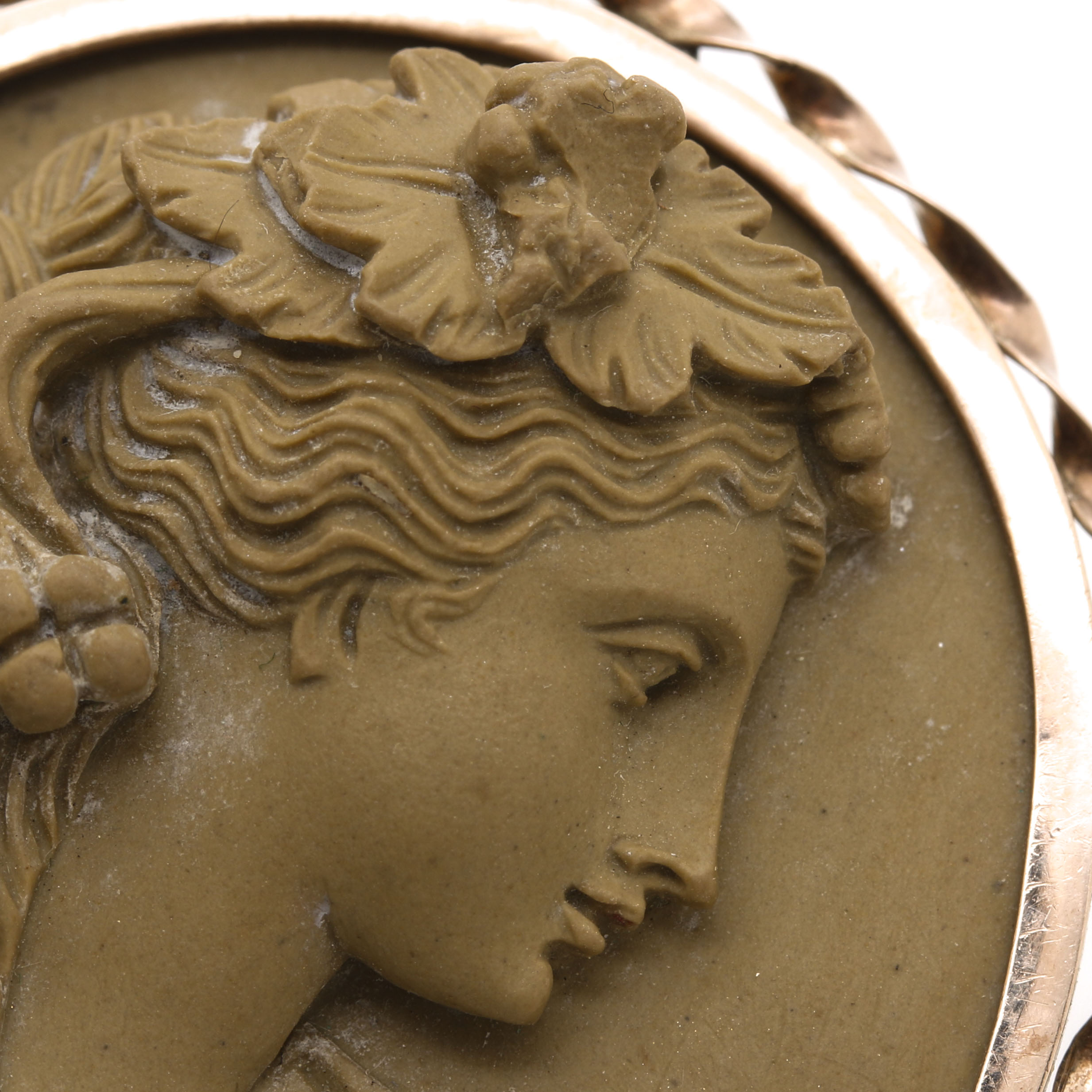 10K Yellow Gold Lava Stone Cameo Brooch and Earrings