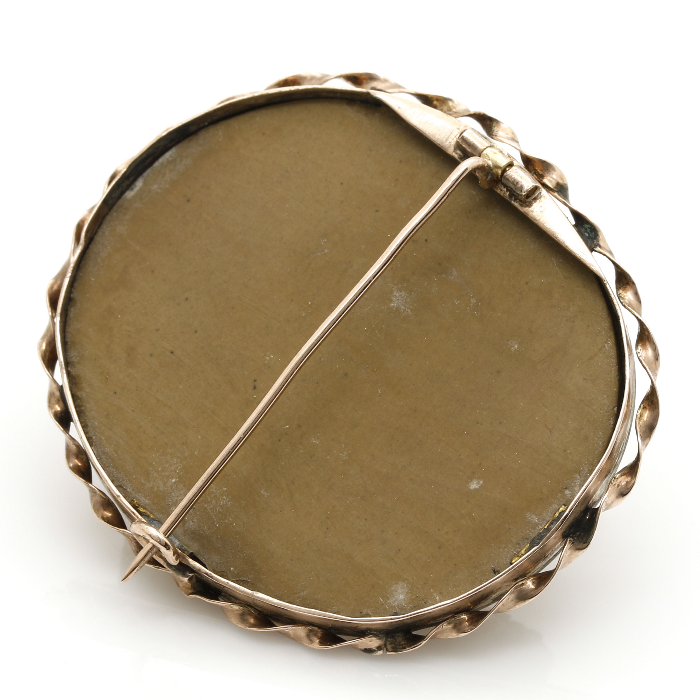 10K Yellow Gold Lava Stone Cameo Brooch and Earrings