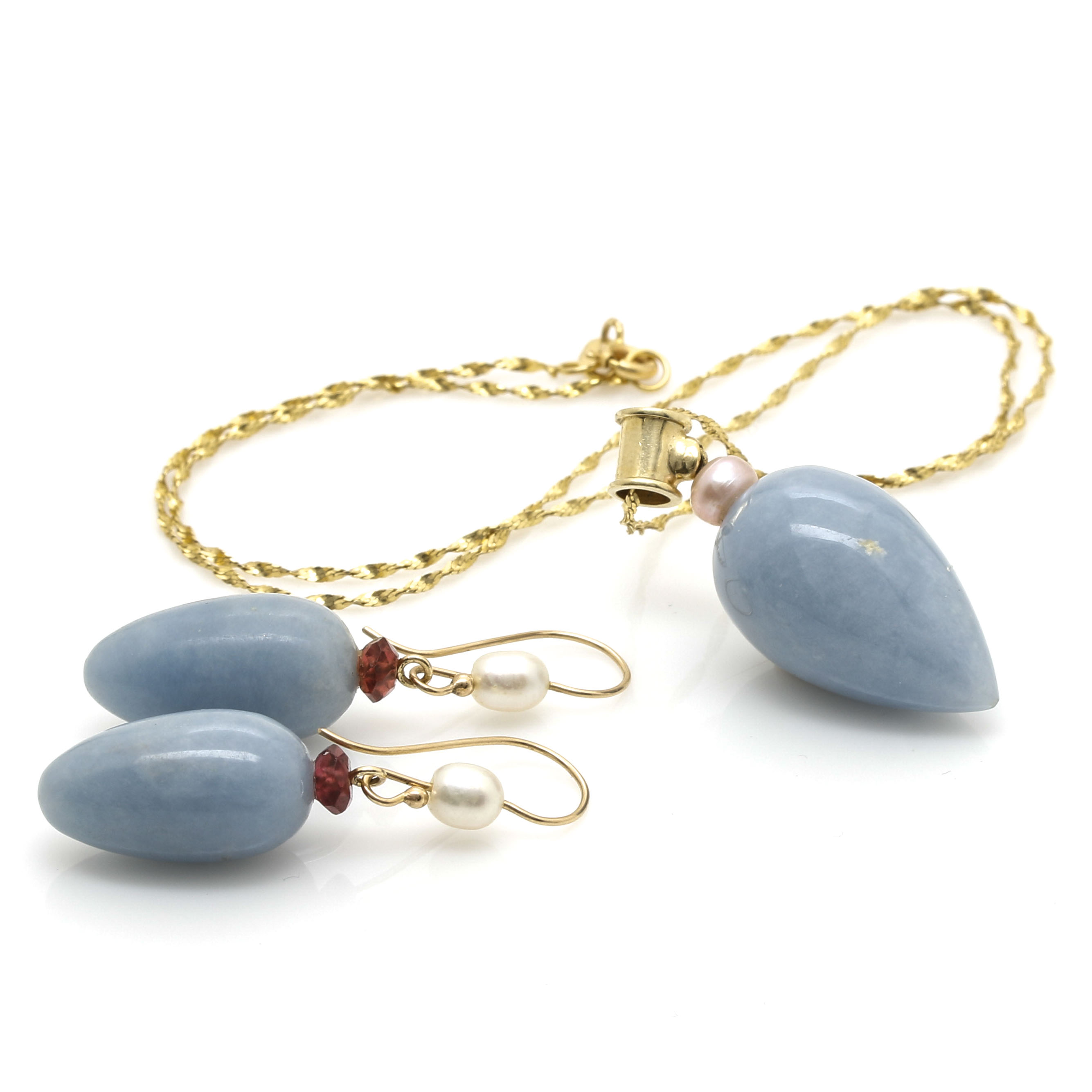 14K Yellow Gold Calcite Necklace and Earrings