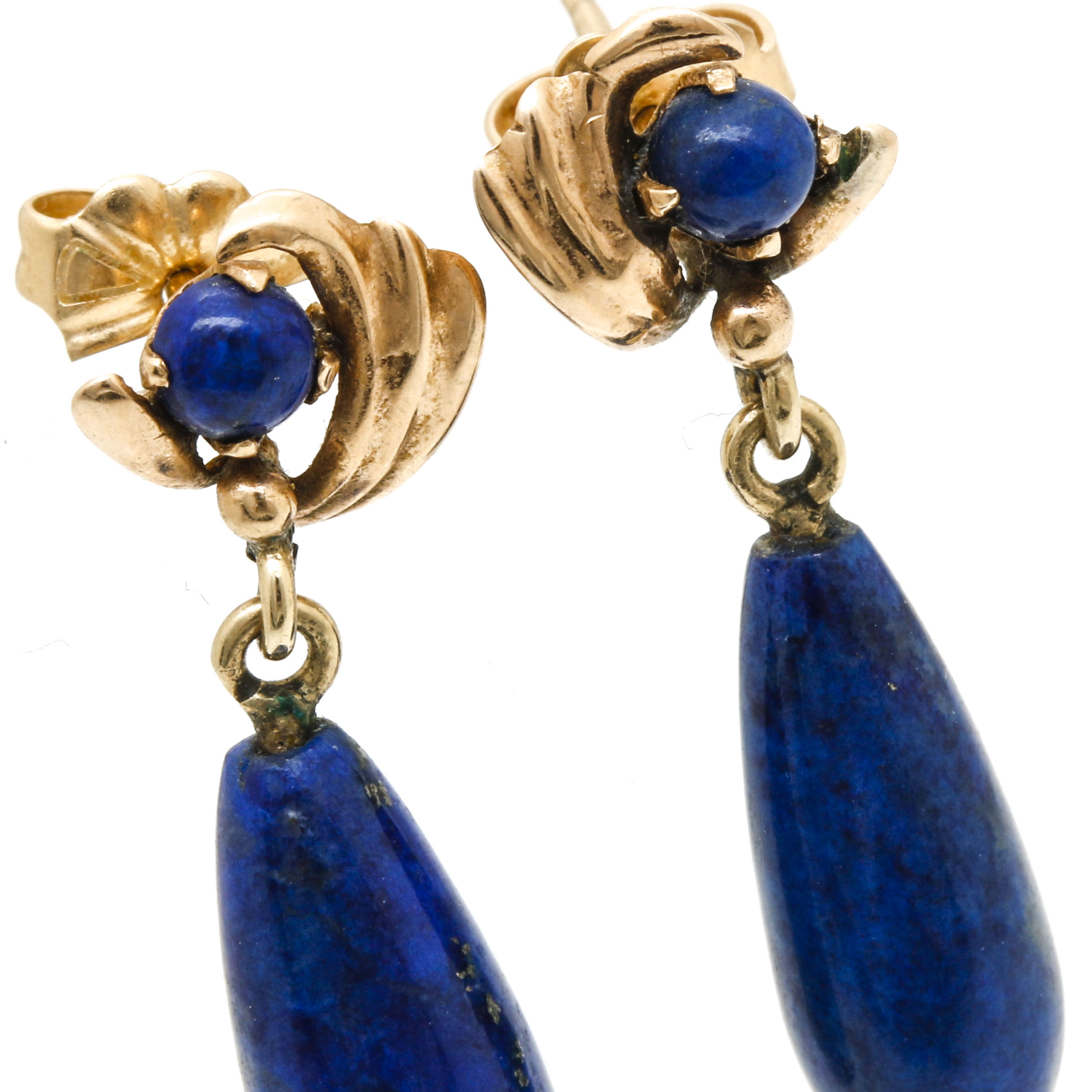 14K Yellow Gold Lapis Lazuli Drop Earrings