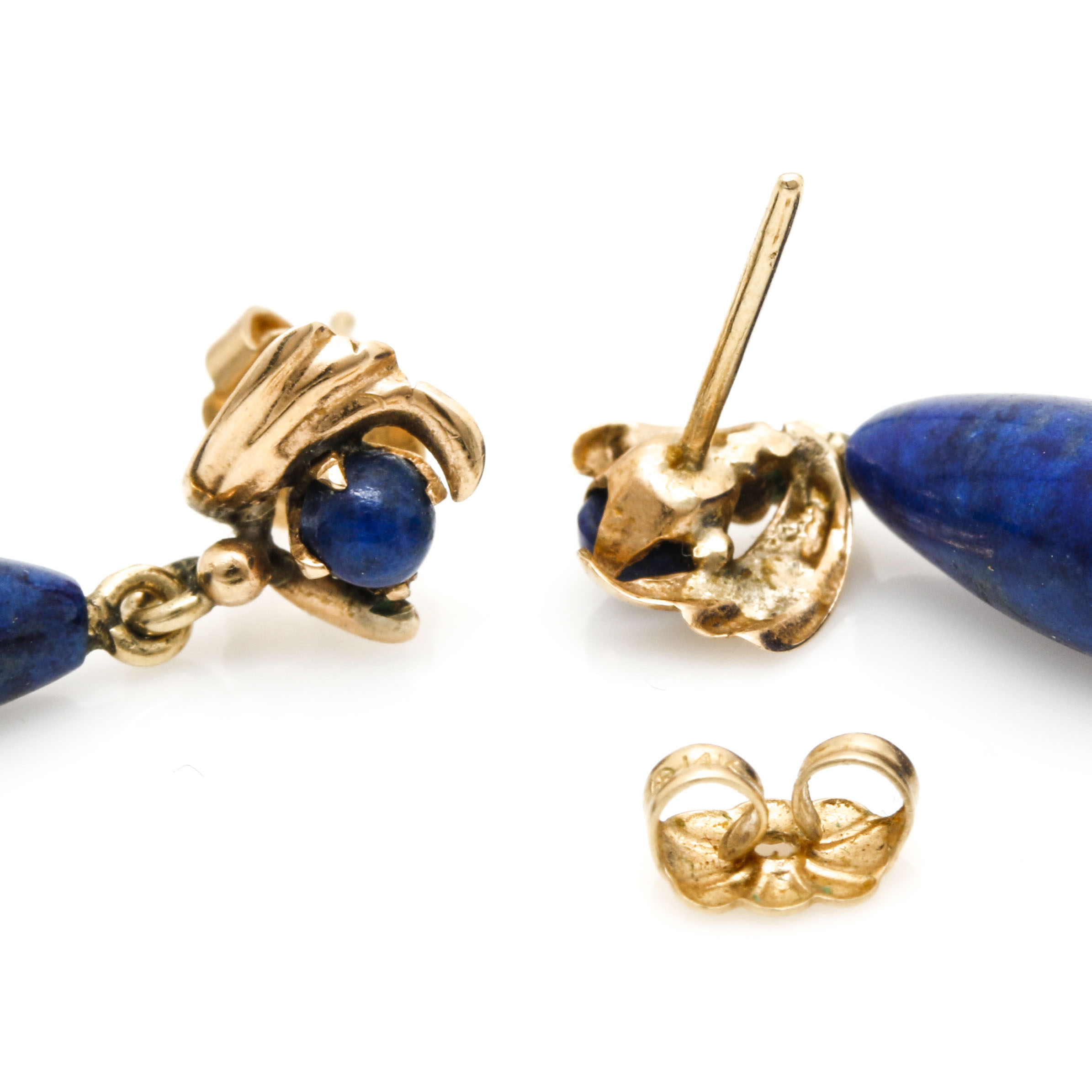 14K Yellow Gold Lapis Lazuli Drop Earrings