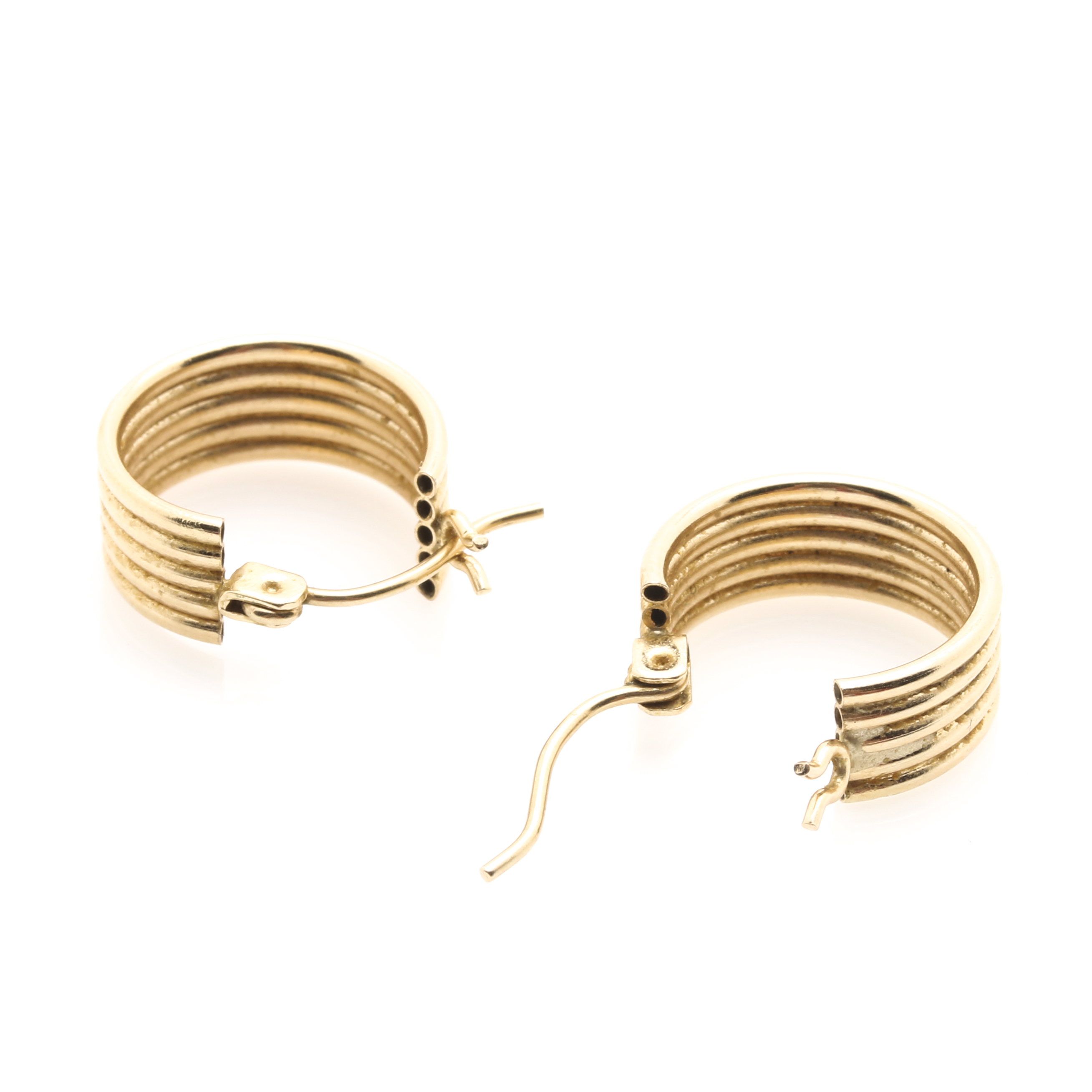 14K Yellow Gold Ribbed Mini Hoop Earrings