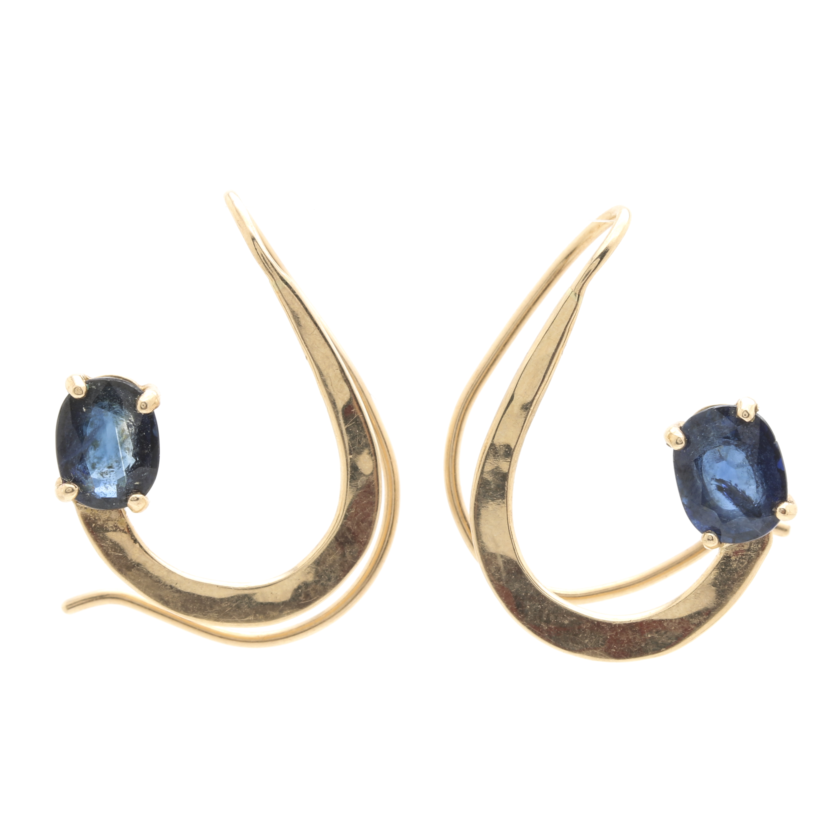 14K Yellow Gold 1.58 CTW Sapphire Hammered Earrings