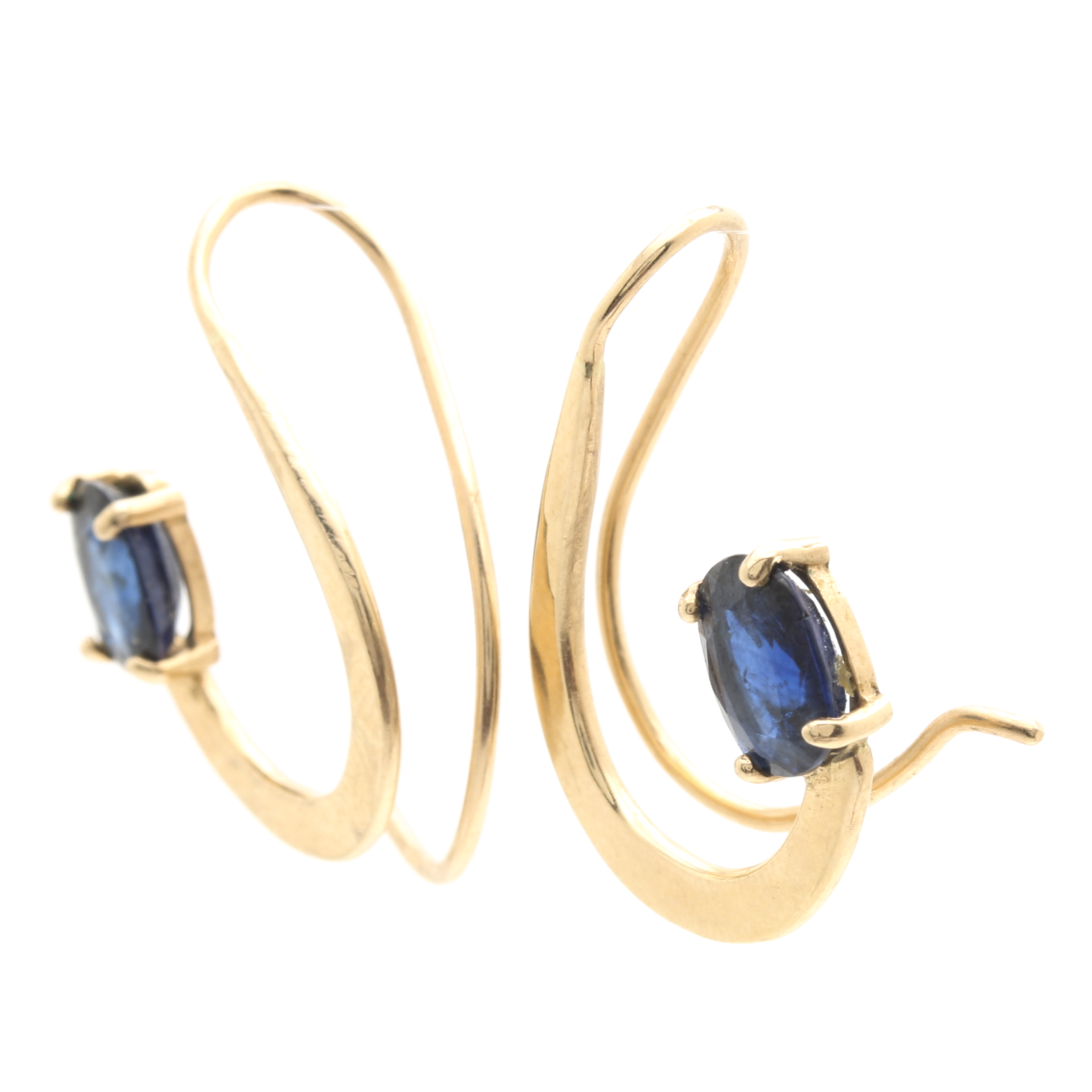 14K Yellow Gold 1.58 CTW Sapphire Hammered Earrings