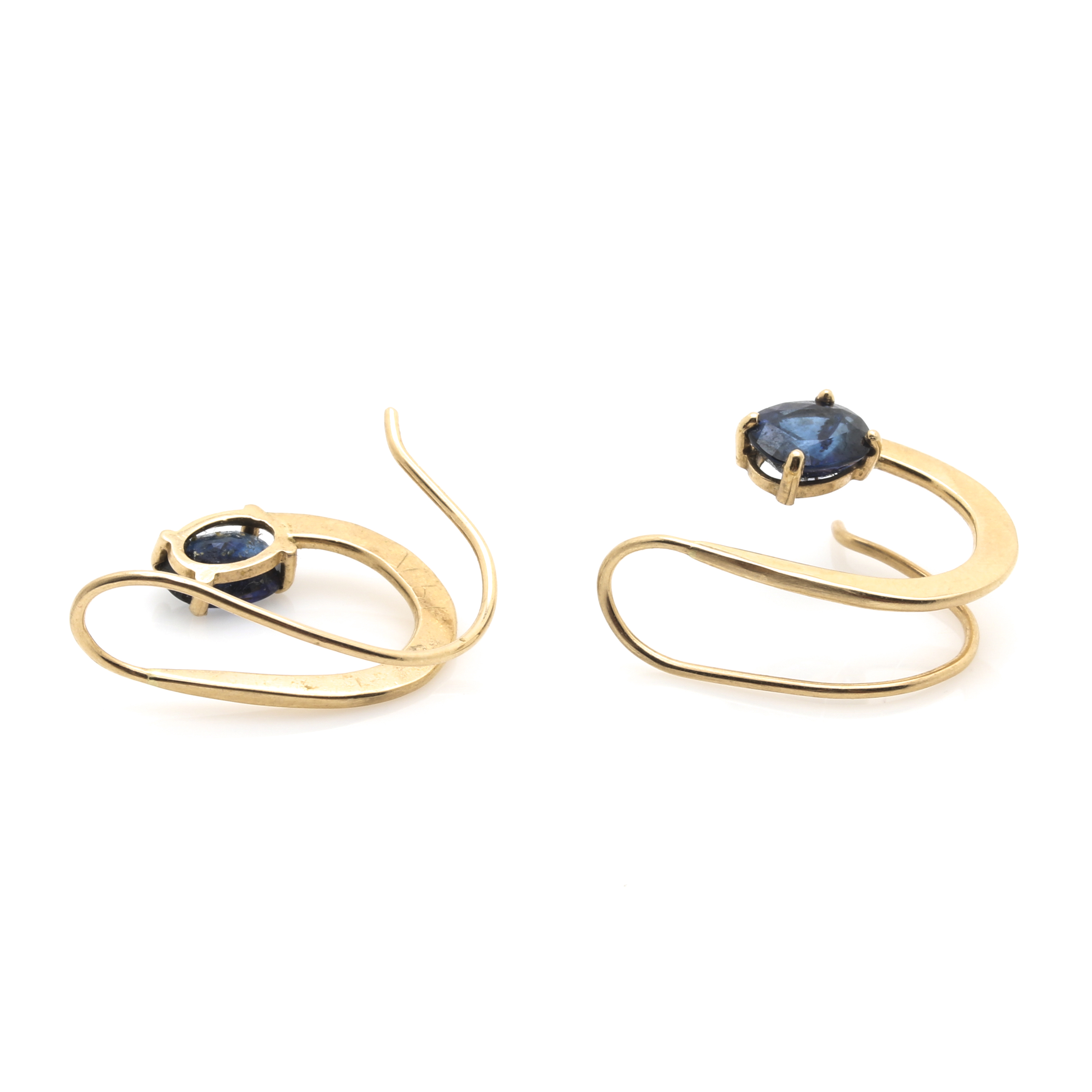 14K Yellow Gold 1.58 CTW Sapphire Hammered Earrings