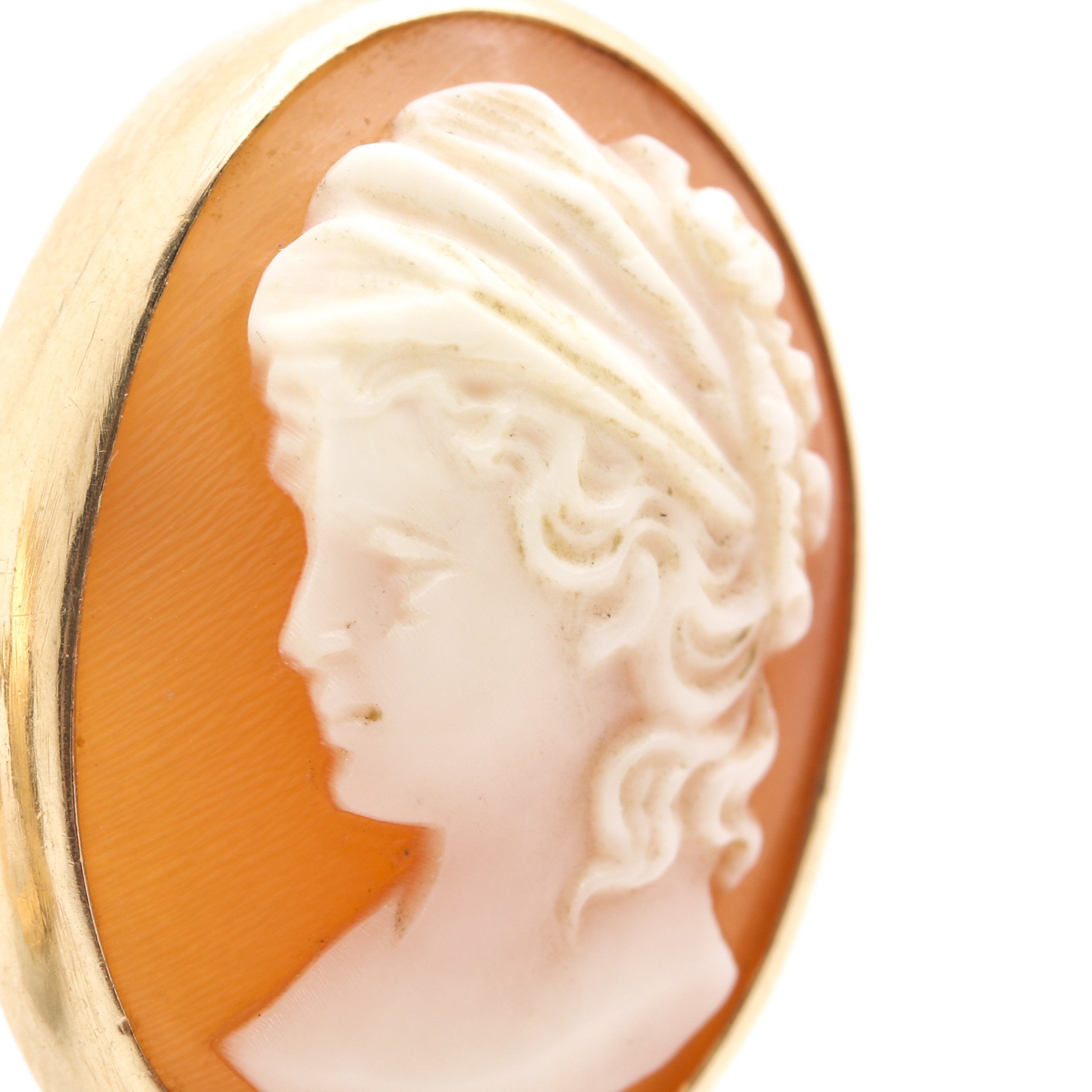 14K Yellow Gold Helmet Shell Cameo Earrings