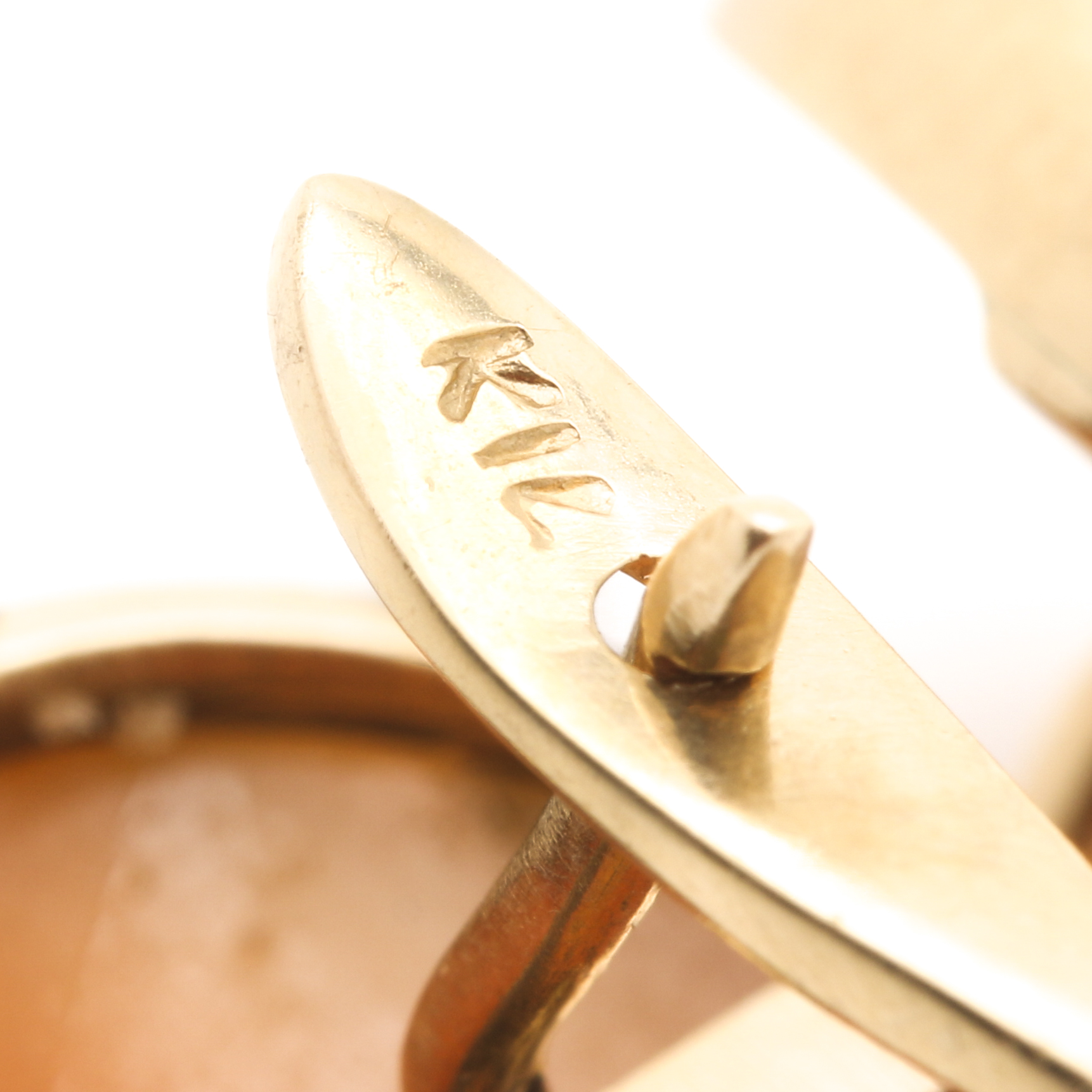 14K Yellow Gold Helmet Shell Cameo Earrings