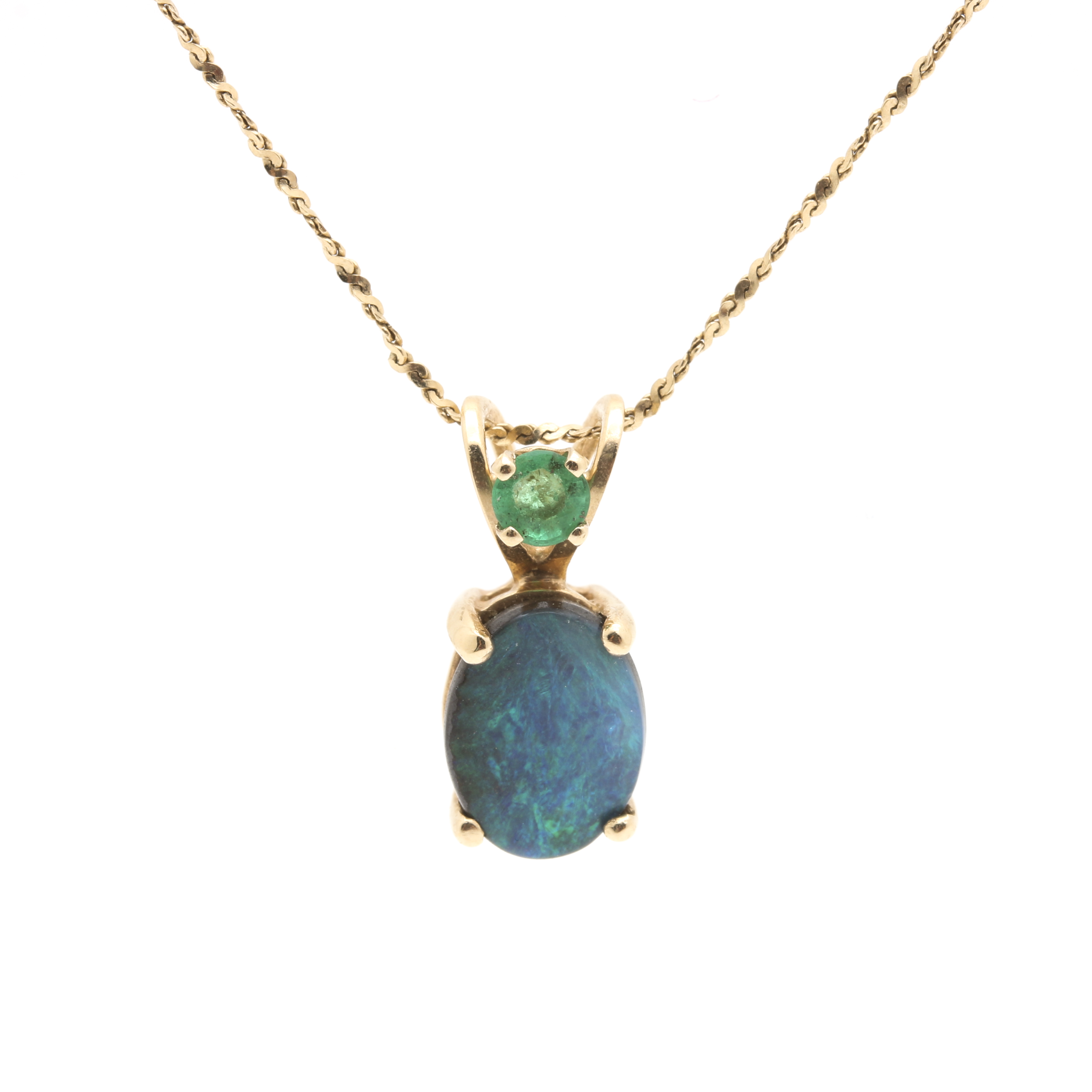14K Yellow Gold Opal and Emerald Necklace