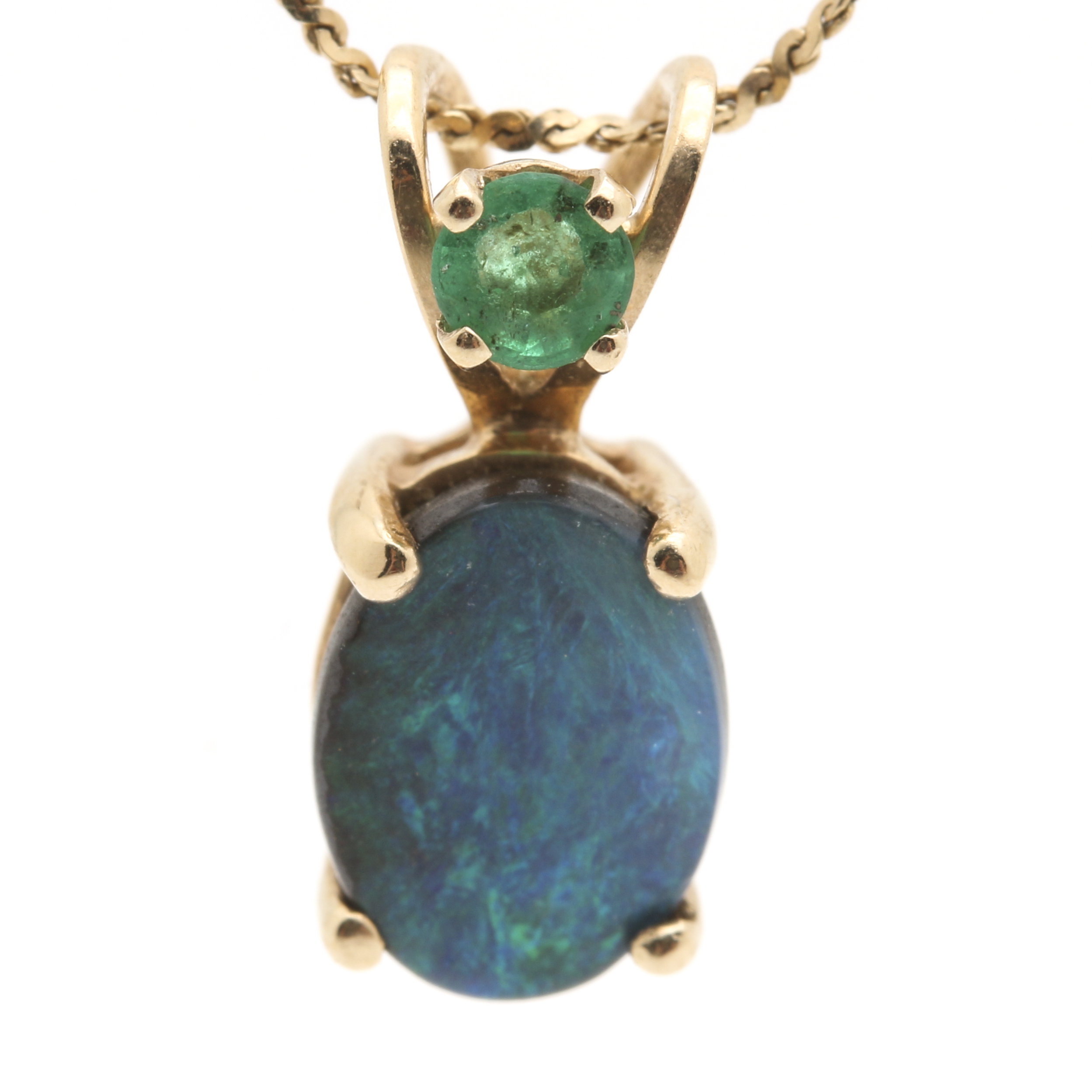 14K Yellow Gold Opal and Emerald Necklace