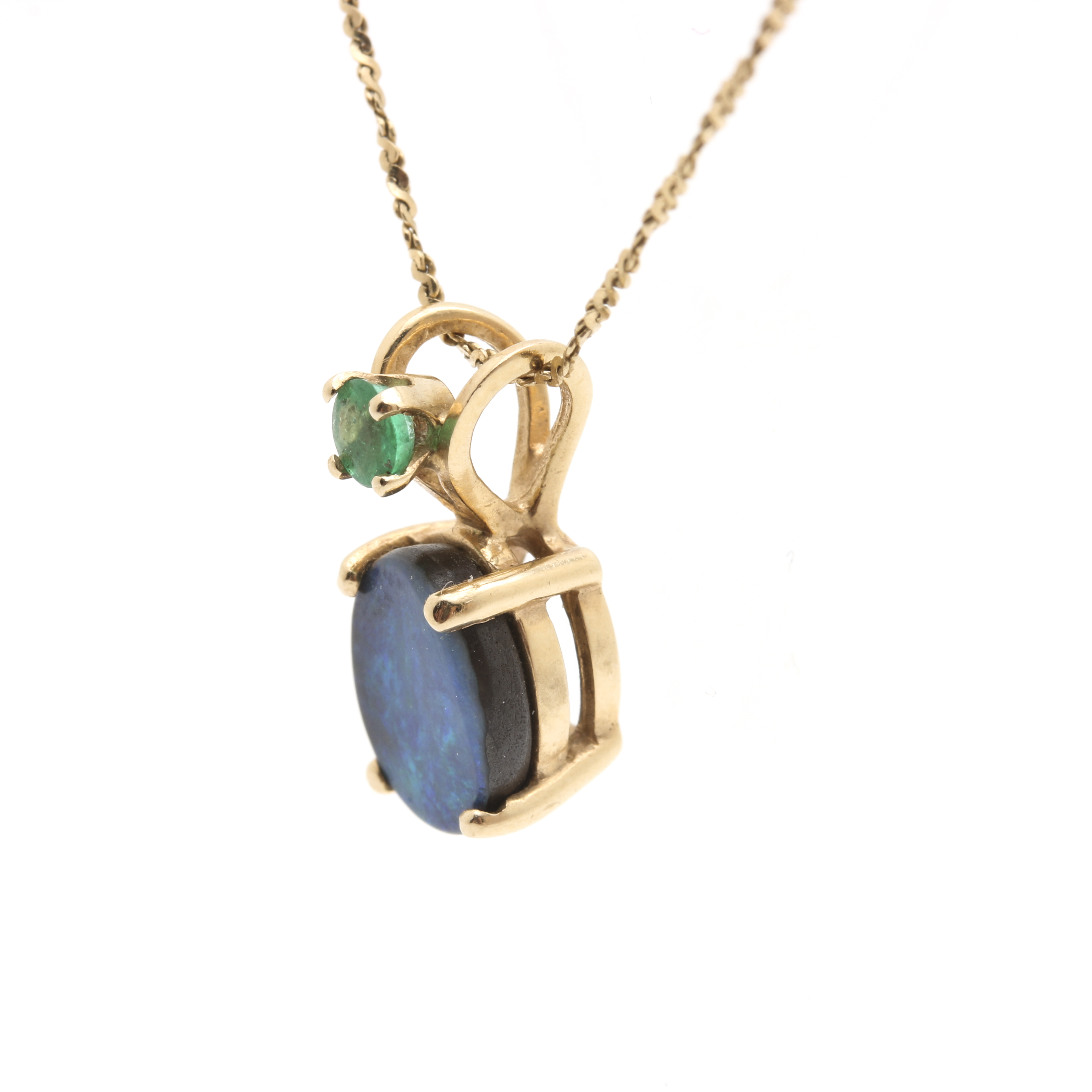 14K Yellow Gold Opal and Emerald Necklace