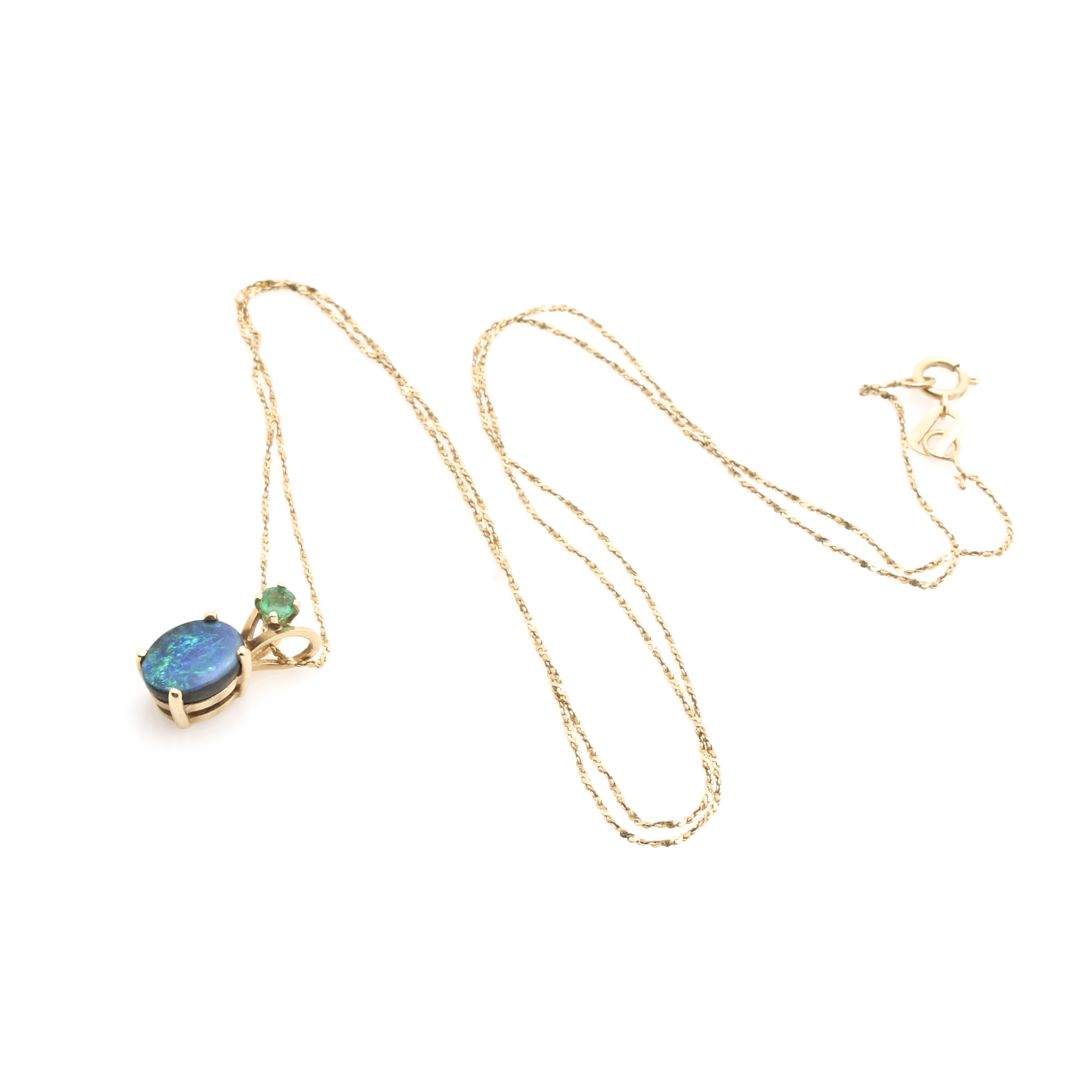 14K Yellow Gold Opal and Emerald Necklace