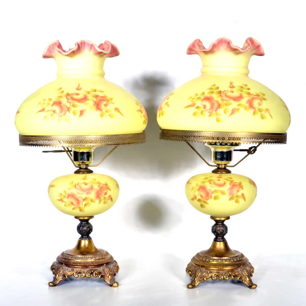 Hand Painted and Signed Fenton Glass Lamps