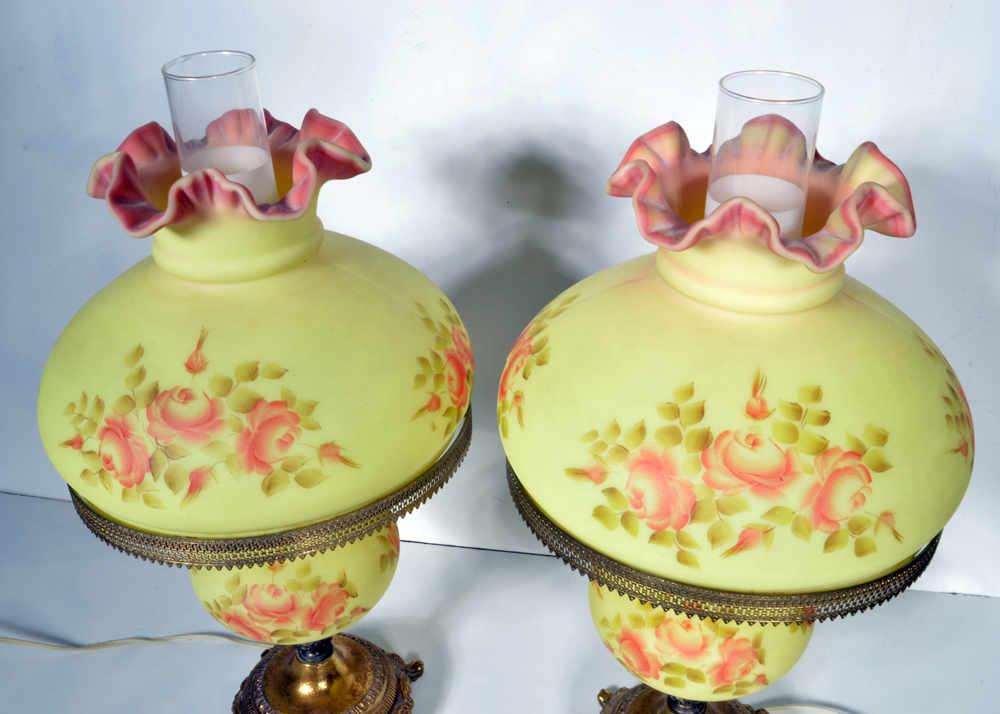 Hand Painted and Signed Fenton Glass Lamps