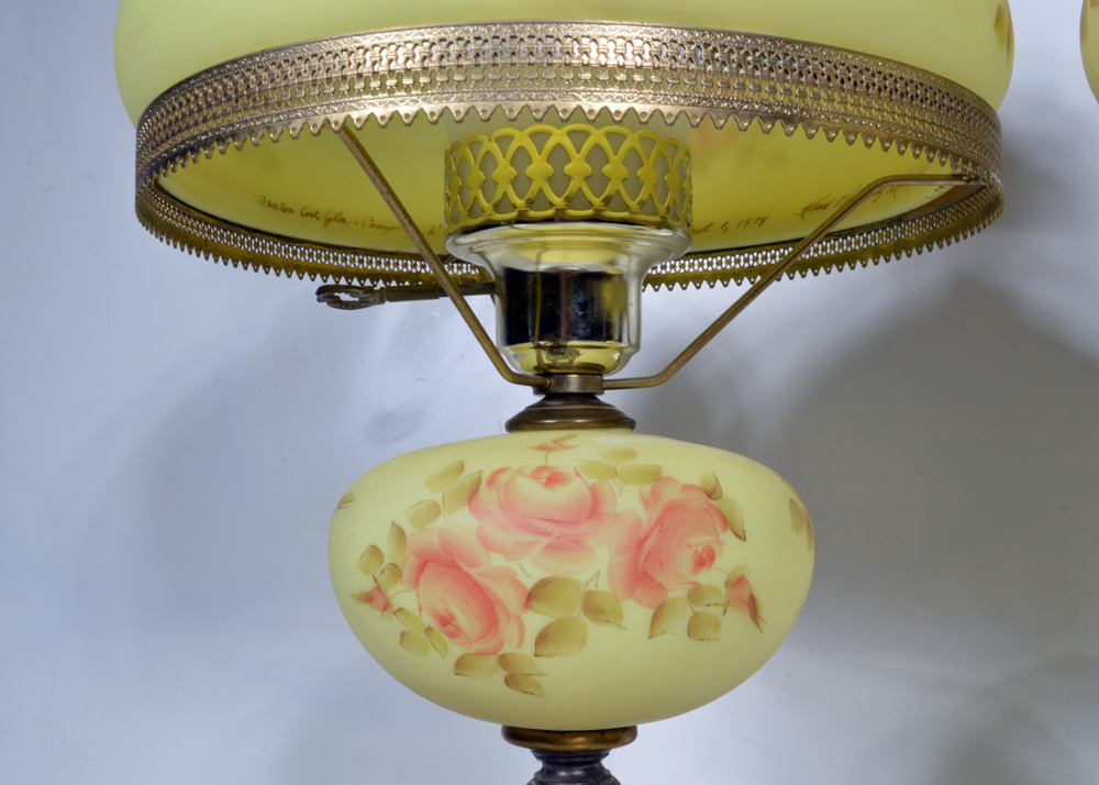 Hand Painted and Signed Fenton Glass Lamps