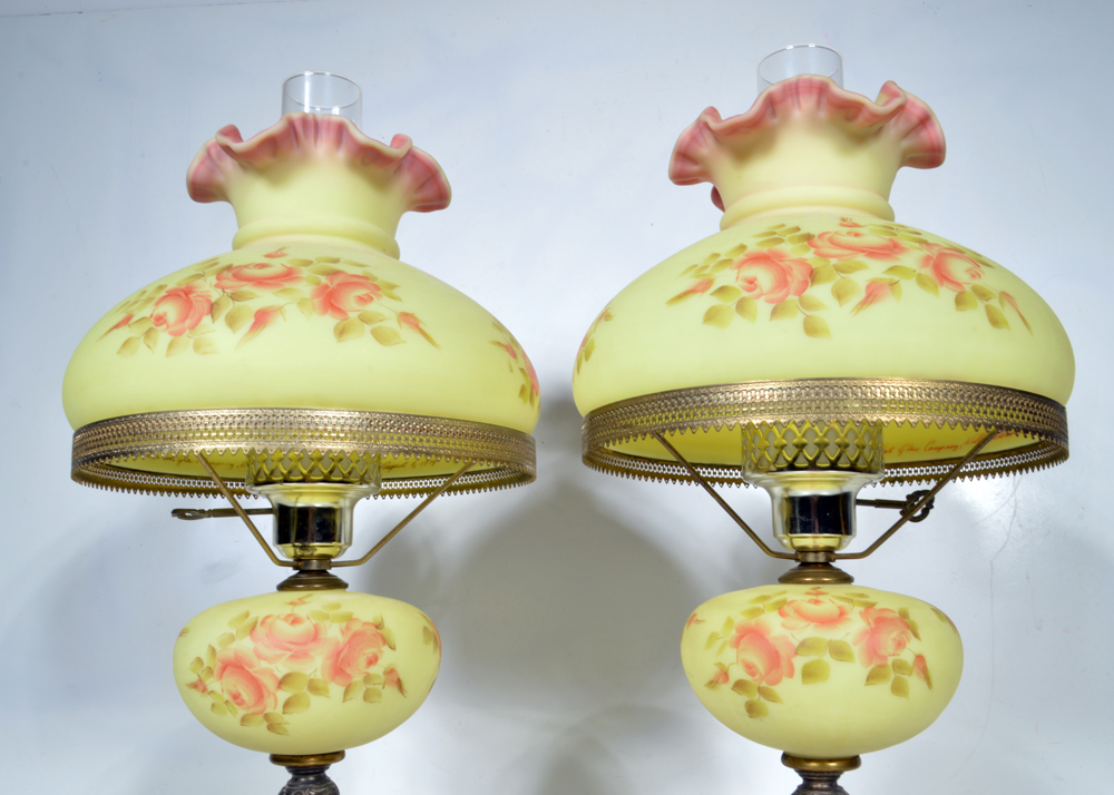 Hand Painted and Signed Fenton Glass Lamps