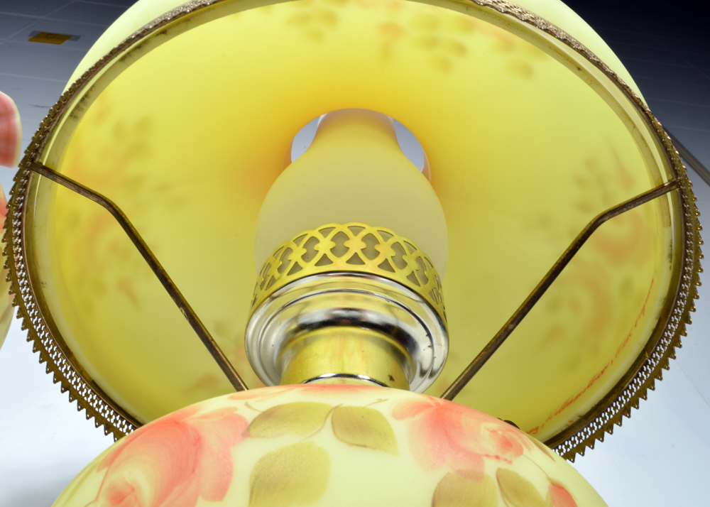 Hand Painted and Signed Fenton Glass Lamps