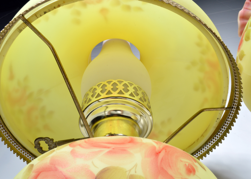 Hand Painted and Signed Fenton Glass Lamps