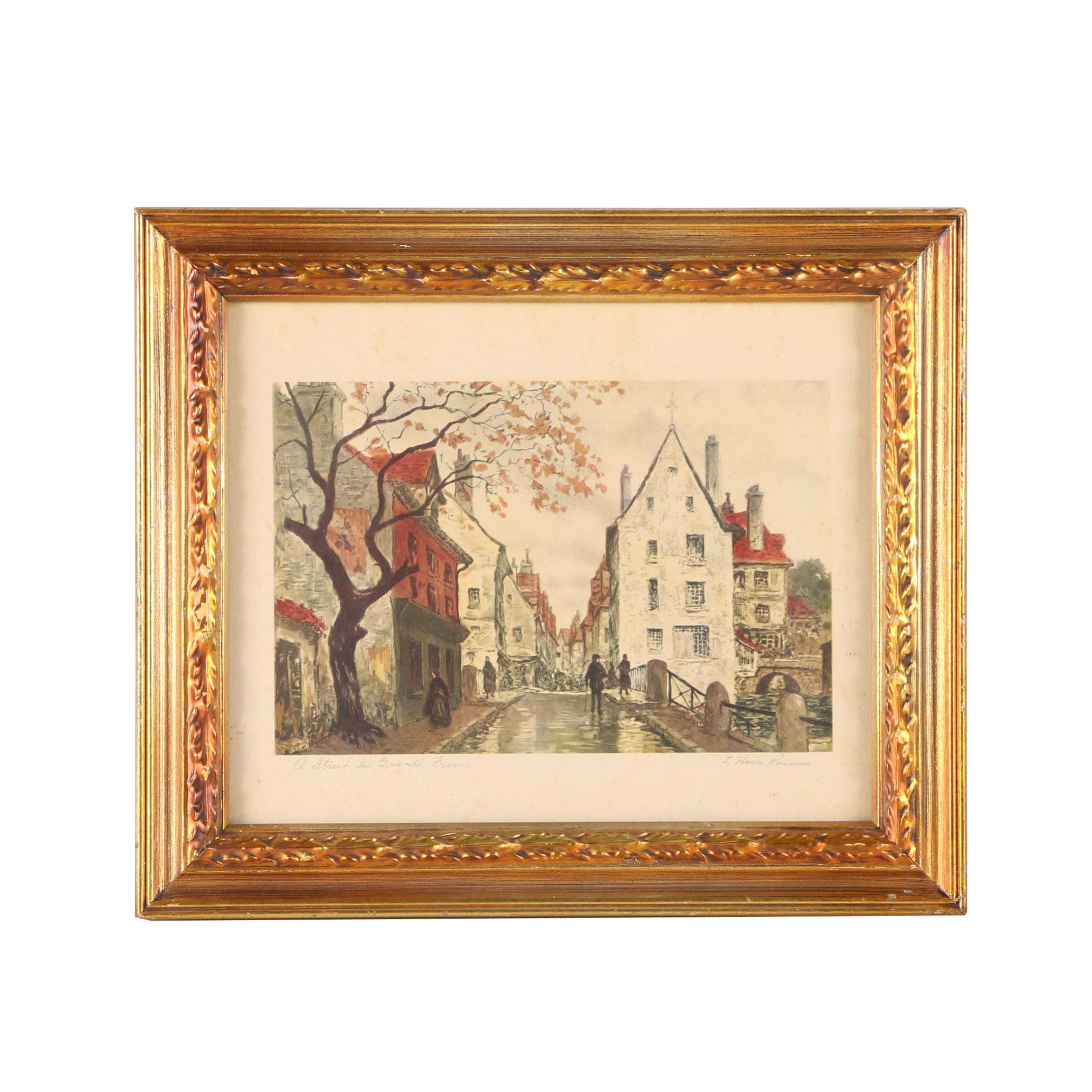 Offset Lithograph After L. Henri Poissones' Etching "A Street In Grande- France"