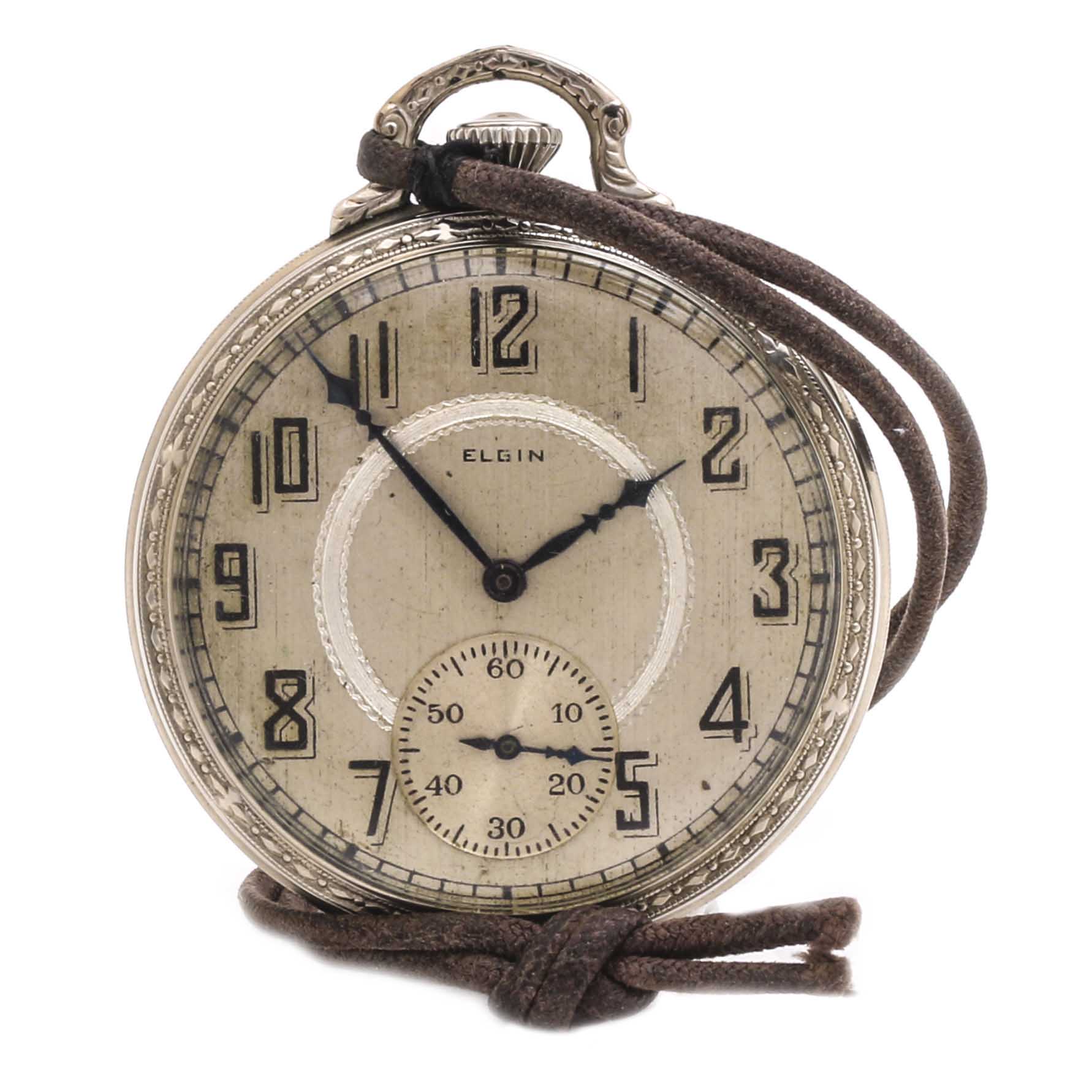 Elgin 14K White Gold Filled Pocket Watch