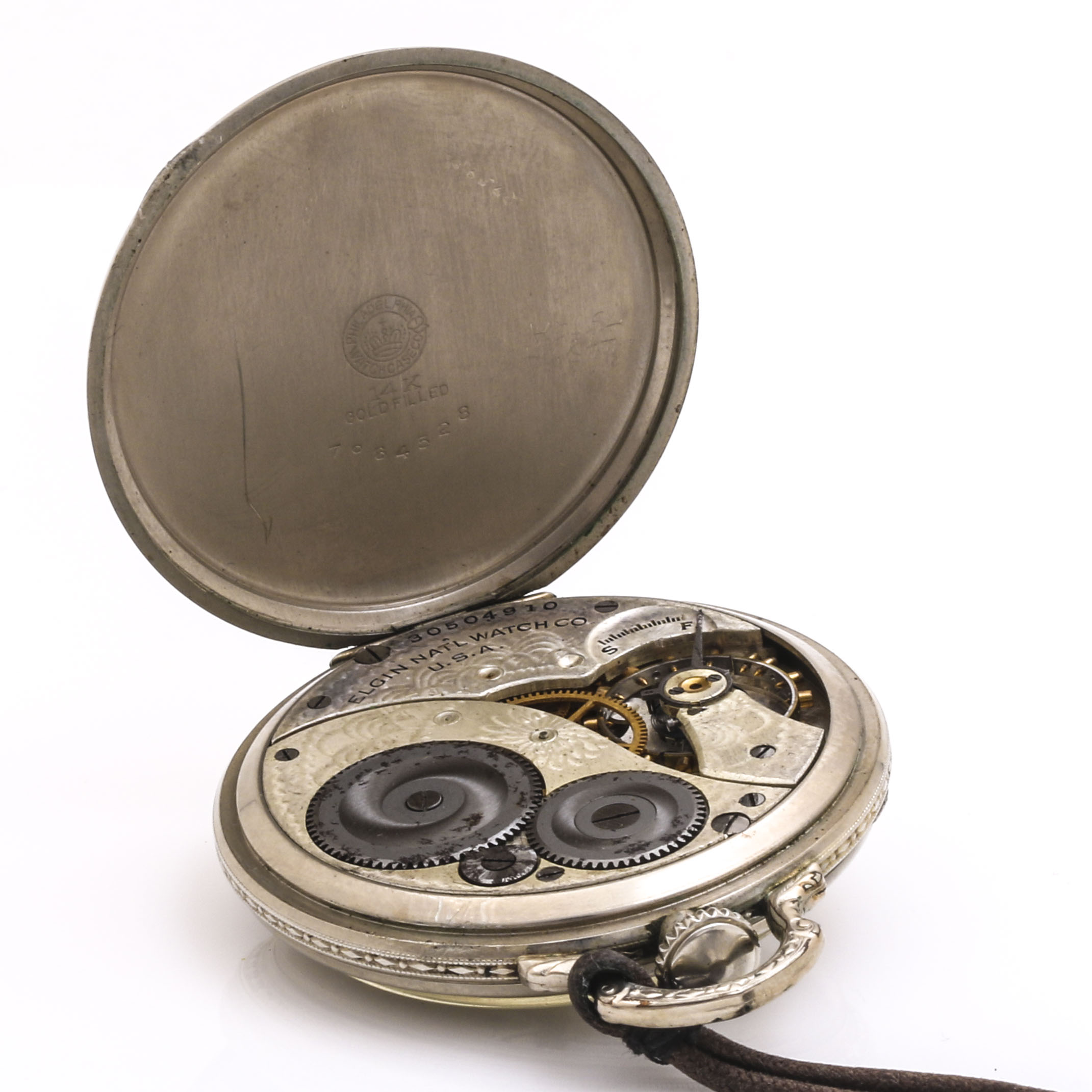 Elgin 14K White Gold Filled Pocket Watch
