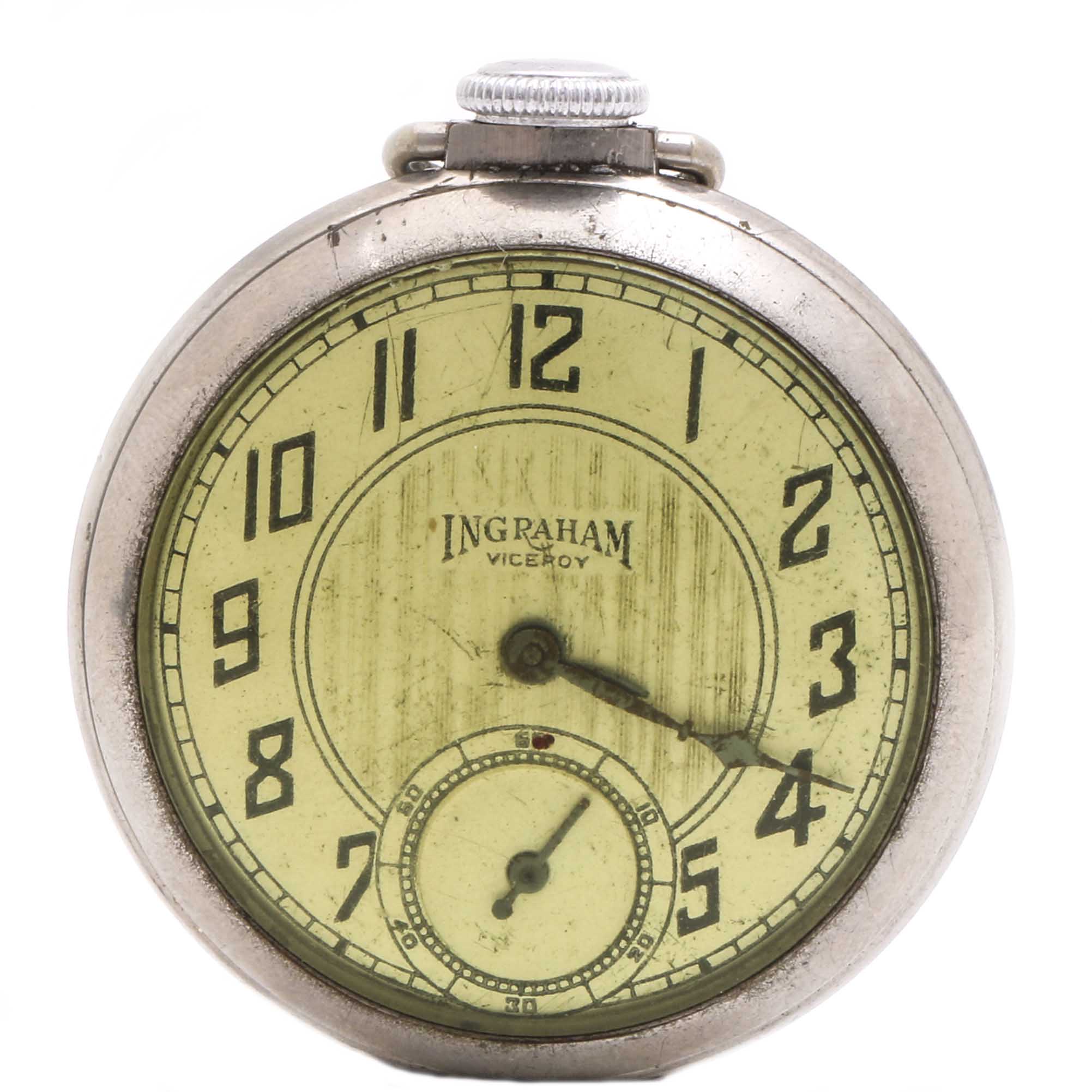 Ingraham Viceroy Silver Tone Pocket Watch