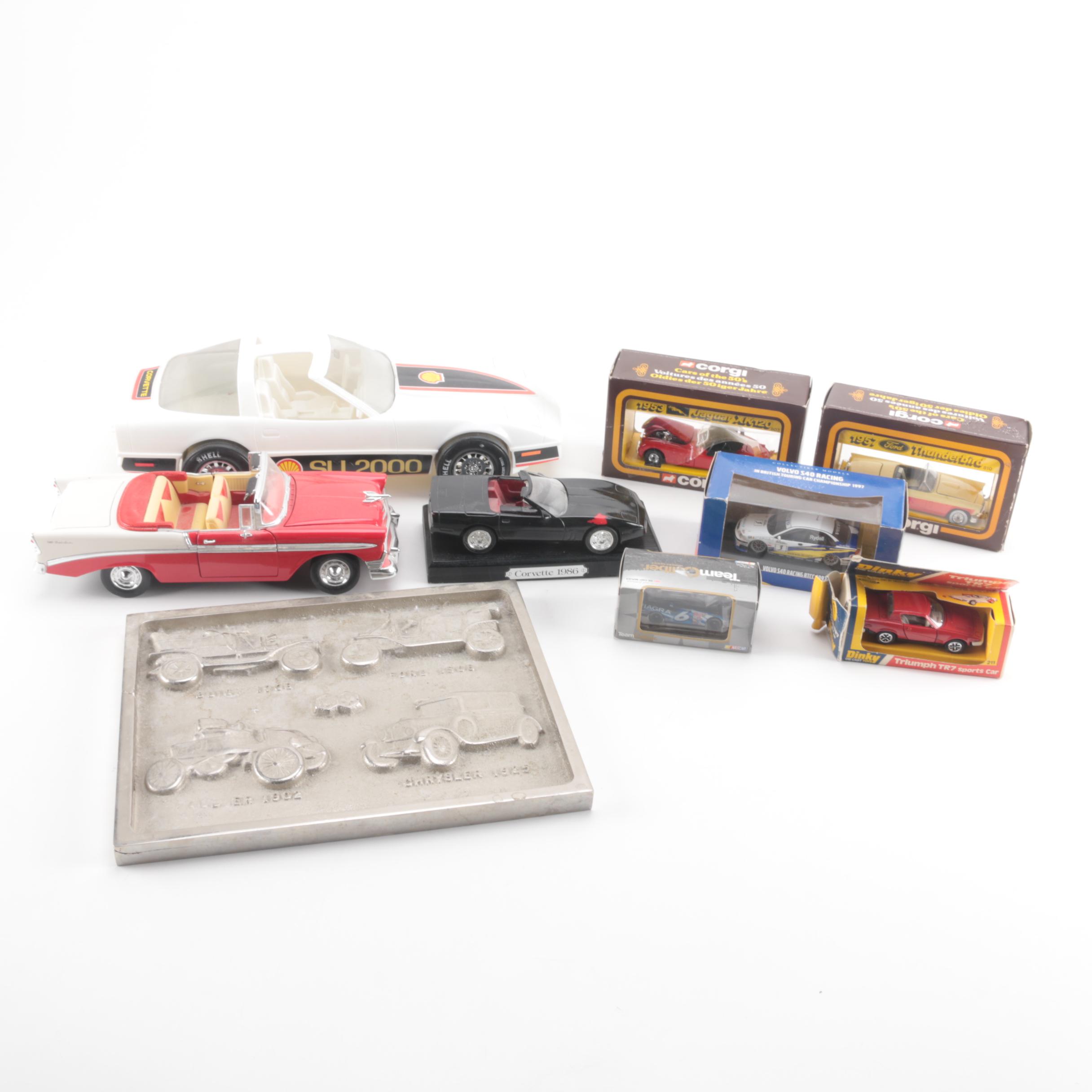 Collection of Eight Model Cars and One Metal Plaque