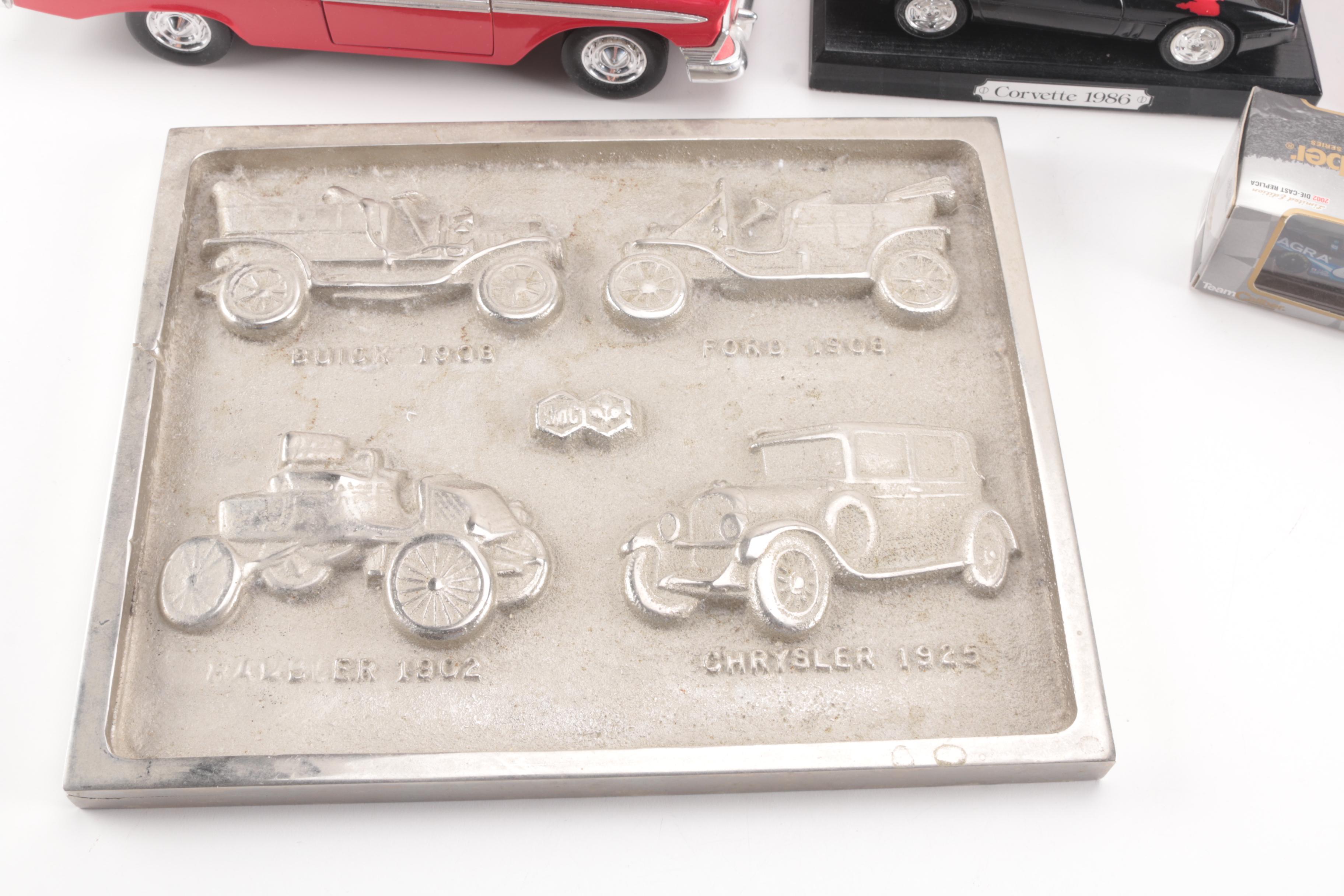 Collection of Eight Model Cars and One Metal Plaque