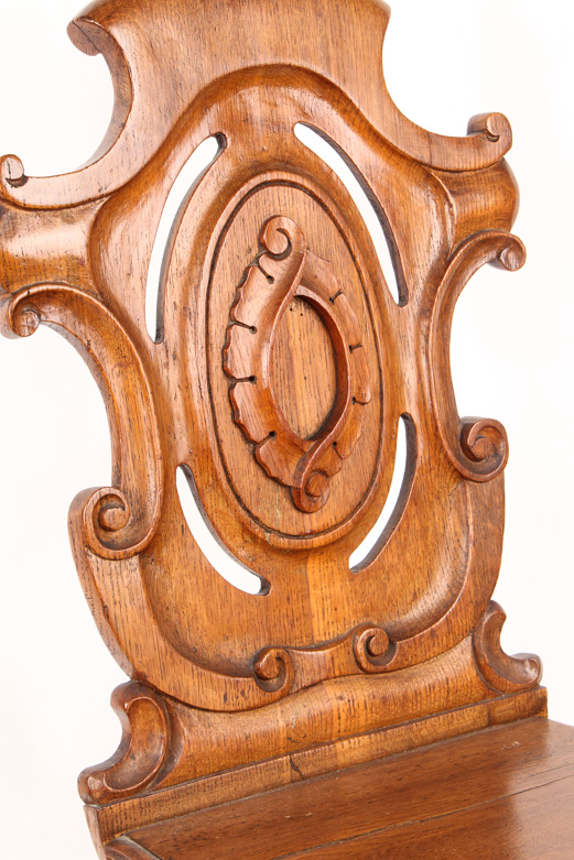 Antique 19th Century Carved Oak Hall Chair