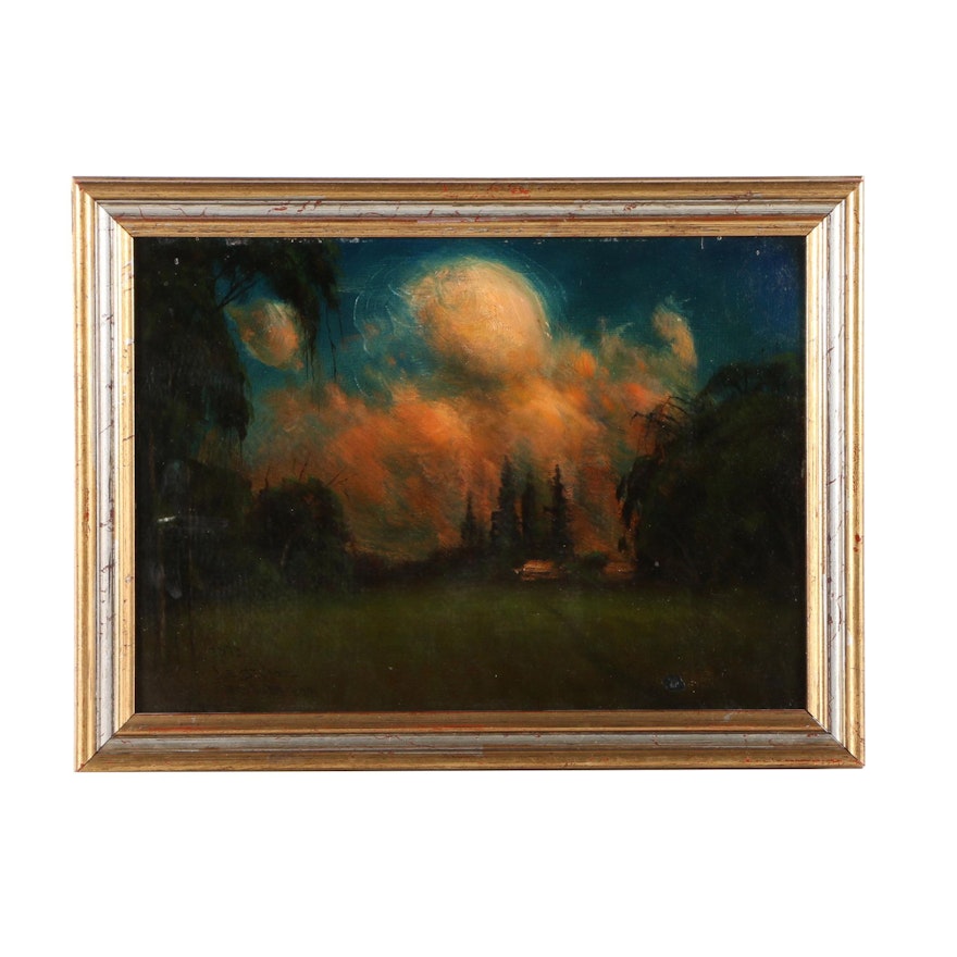 1923 James Everett Stuart Oil on Board of Landscape Near San Jose