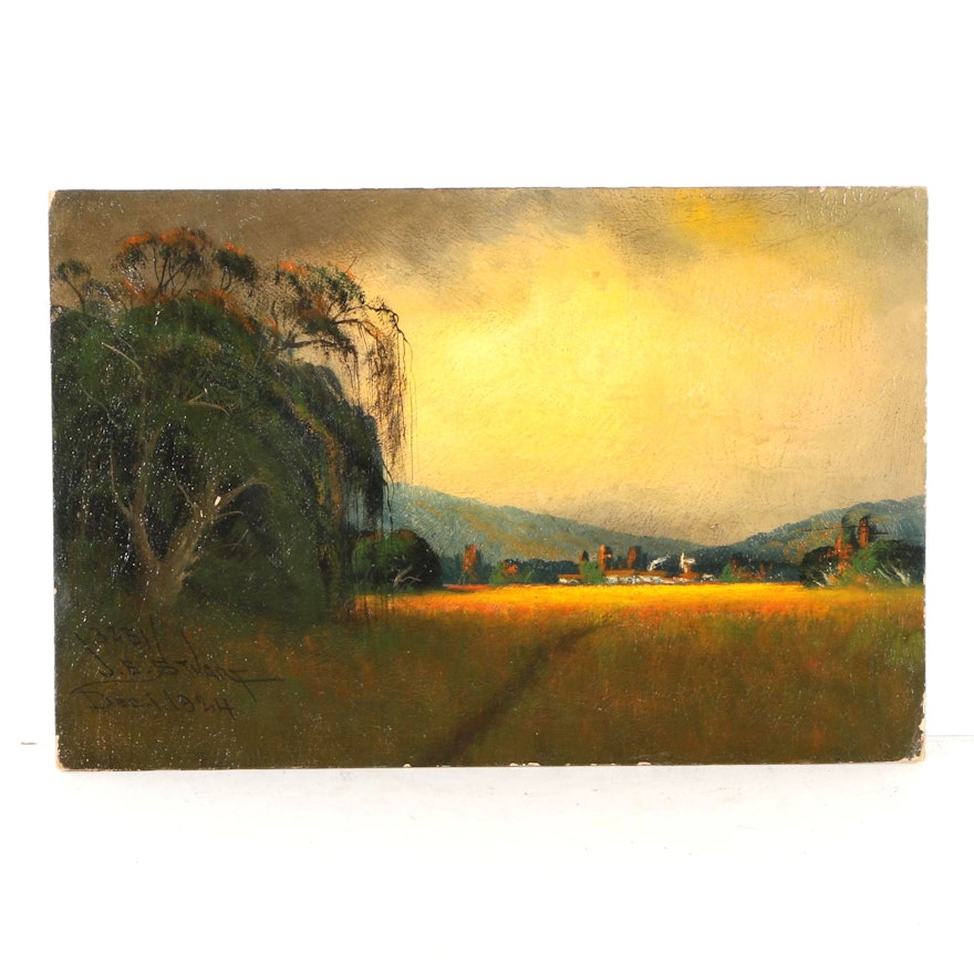1924 James Everett Stuart Oil on Board of Landscape Near Napa Valley, CA