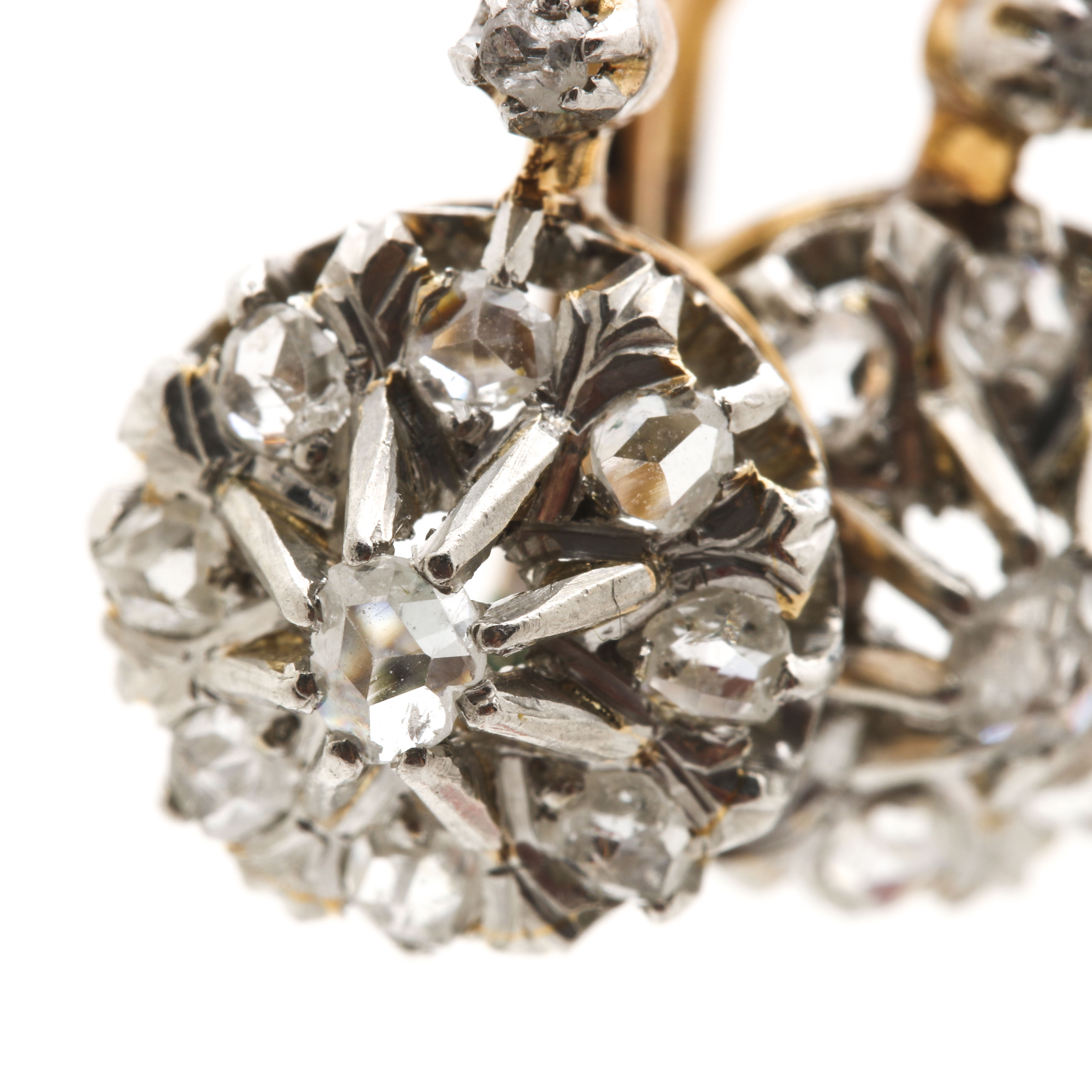 Late Victorian Platinum and 18K Yellow Gold Diamond Earrings