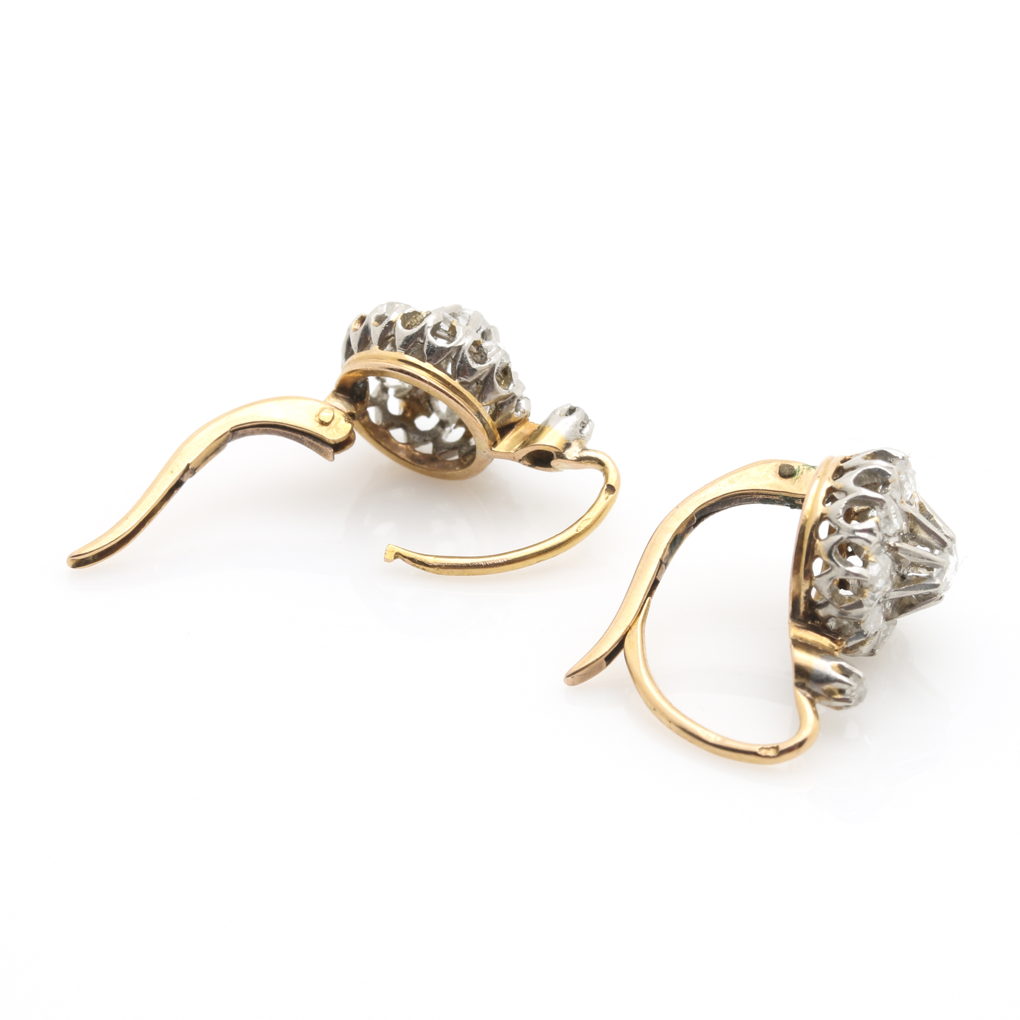 Late Victorian Platinum and 18K Yellow Gold Diamond Earrings