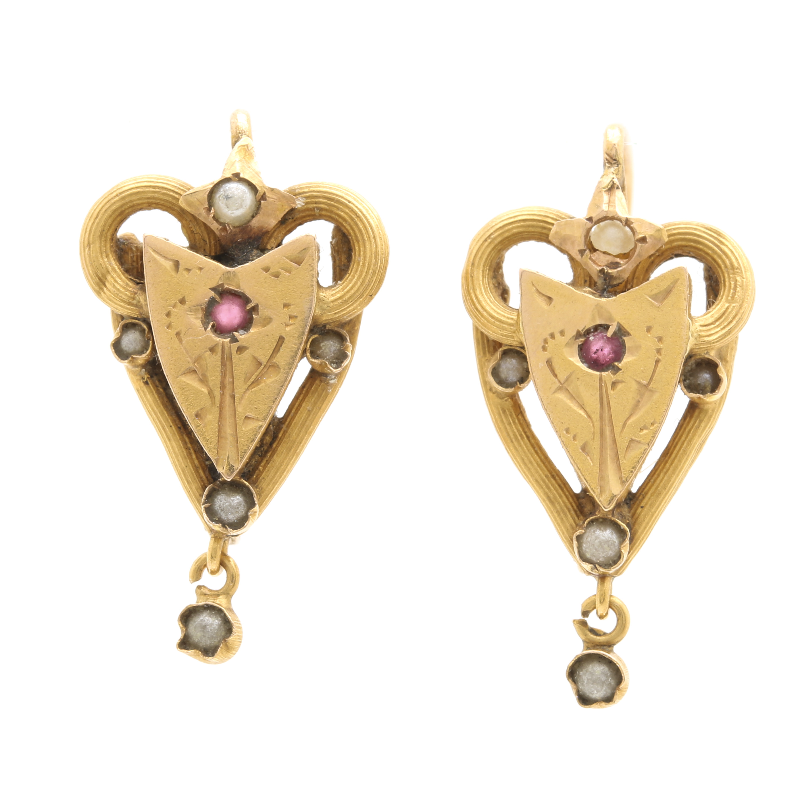 Victorian 18K Yellow Gold Faux Pearl and Glass Bead Earrings