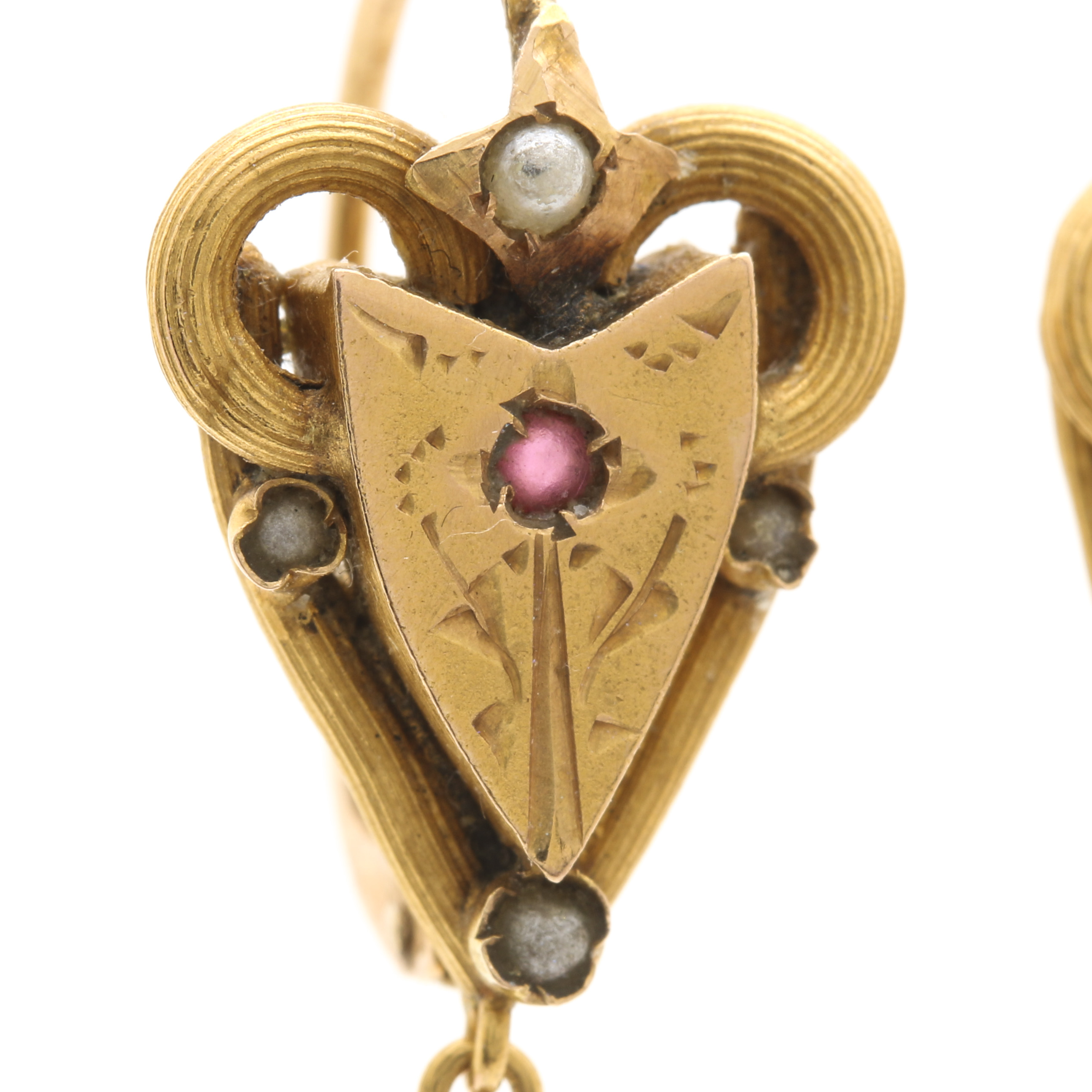 Victorian 18K Yellow Gold Faux Pearl and Glass Bead Earrings