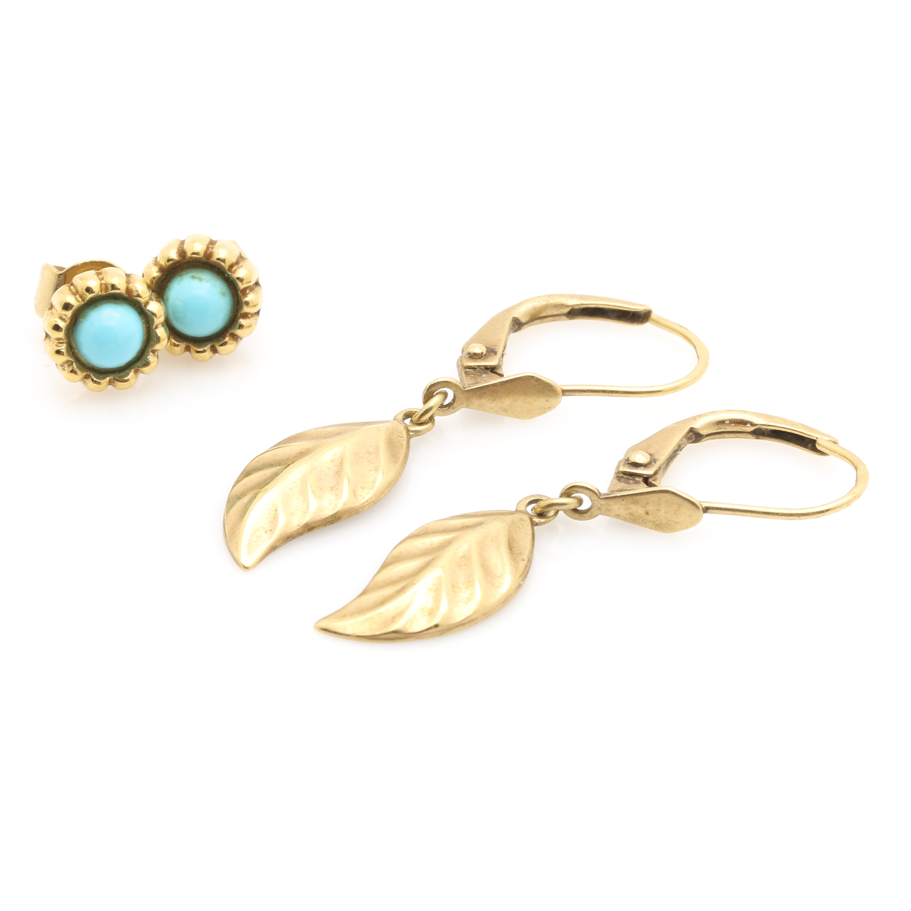 18K Yellow Gold Earrings Including Turquoise