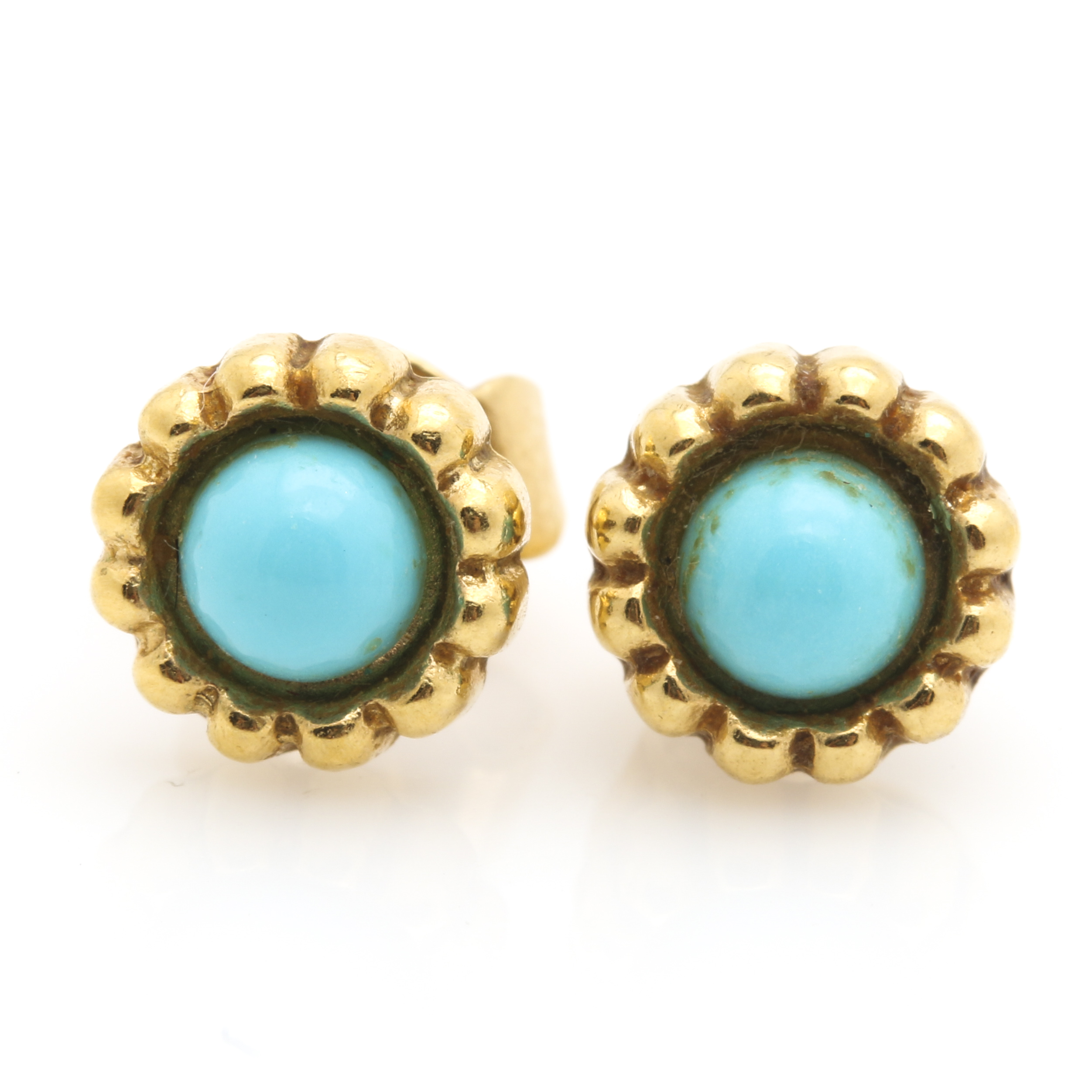 18K Yellow Gold Earrings Including Turquoise