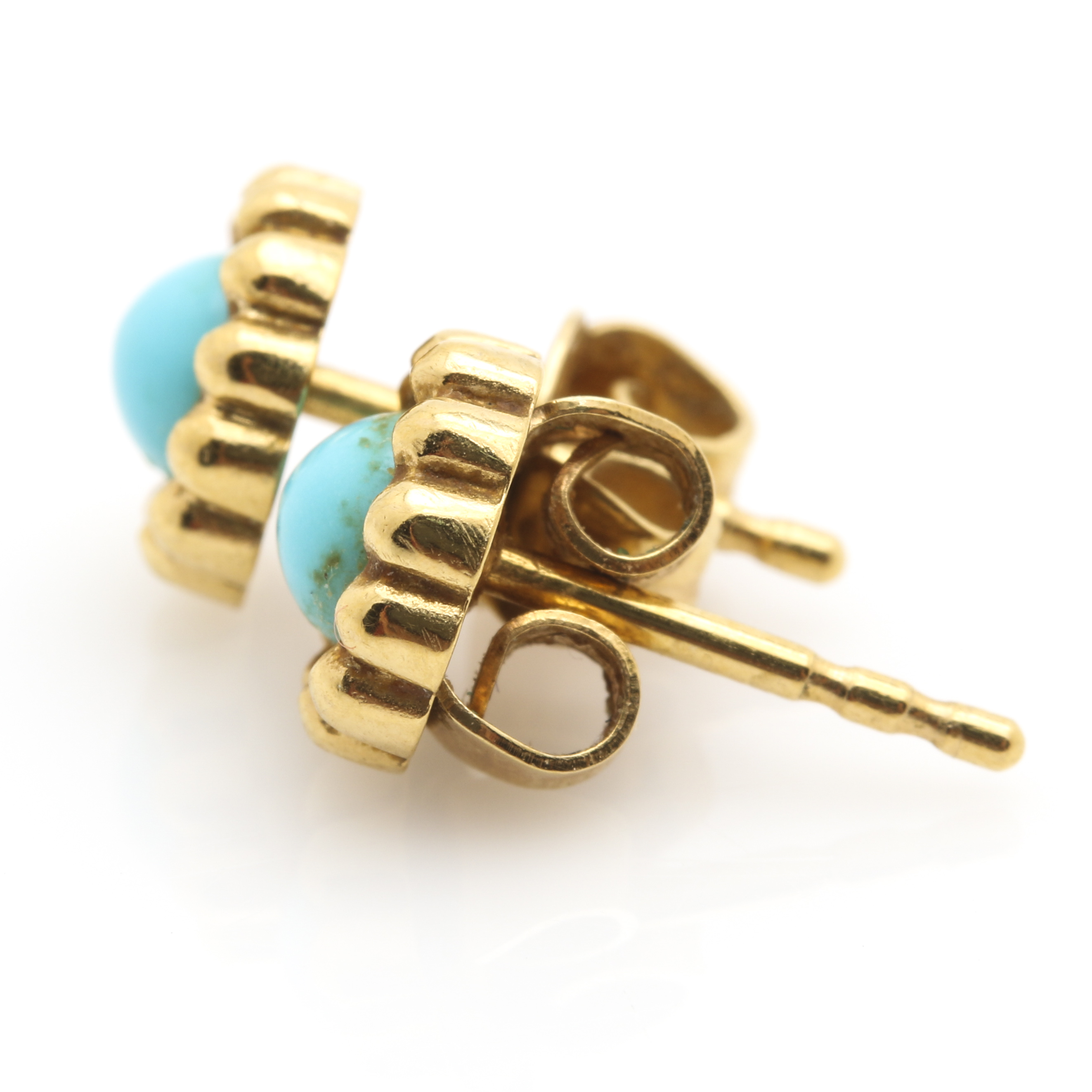 18K Yellow Gold Earrings Including Turquoise