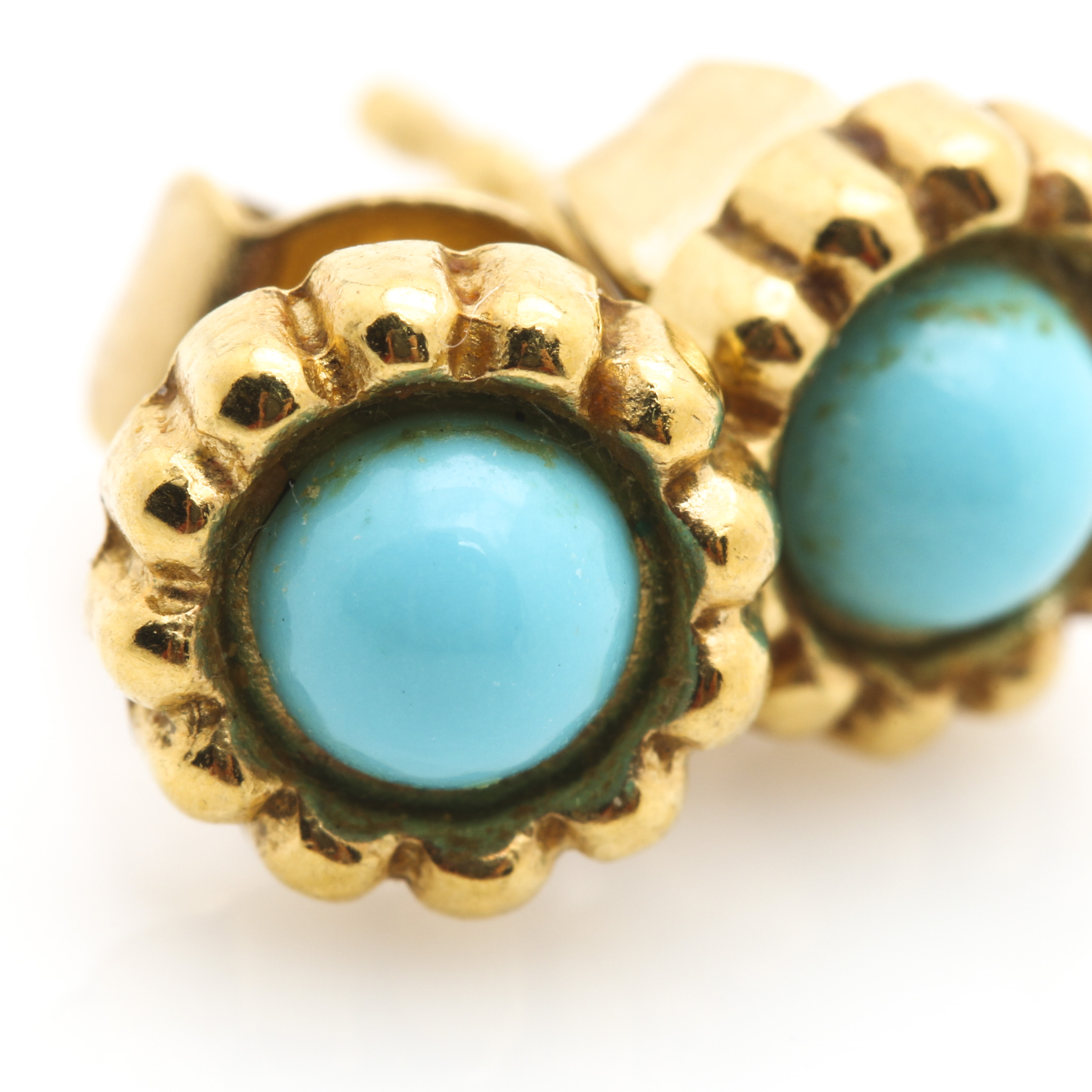 18K Yellow Gold Earrings Including Turquoise