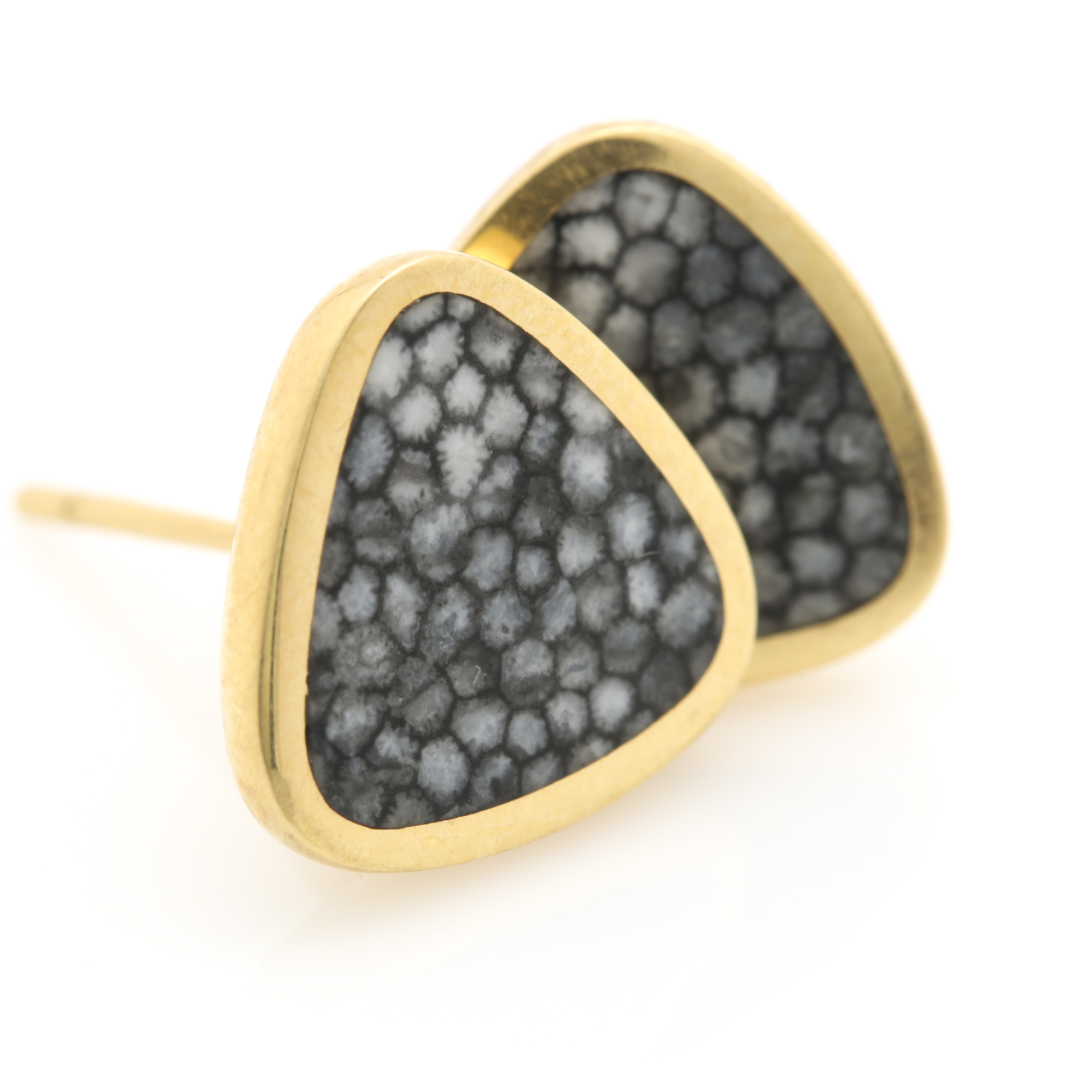 18K Yellow Gold Fossilized Coral Studs and Cultured Pearl Pendant