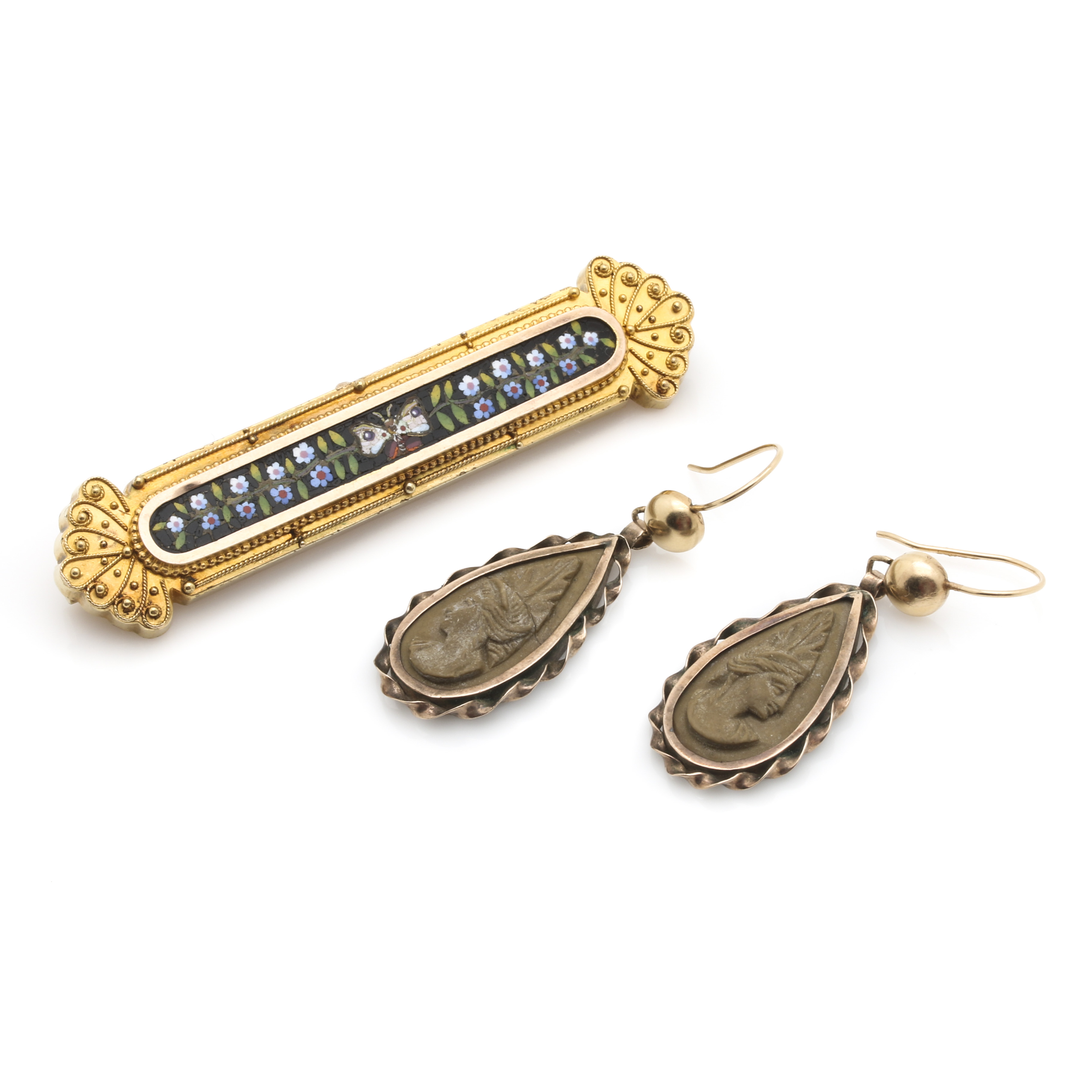 14K Yellow Gold Dangle Earrings With Brooch