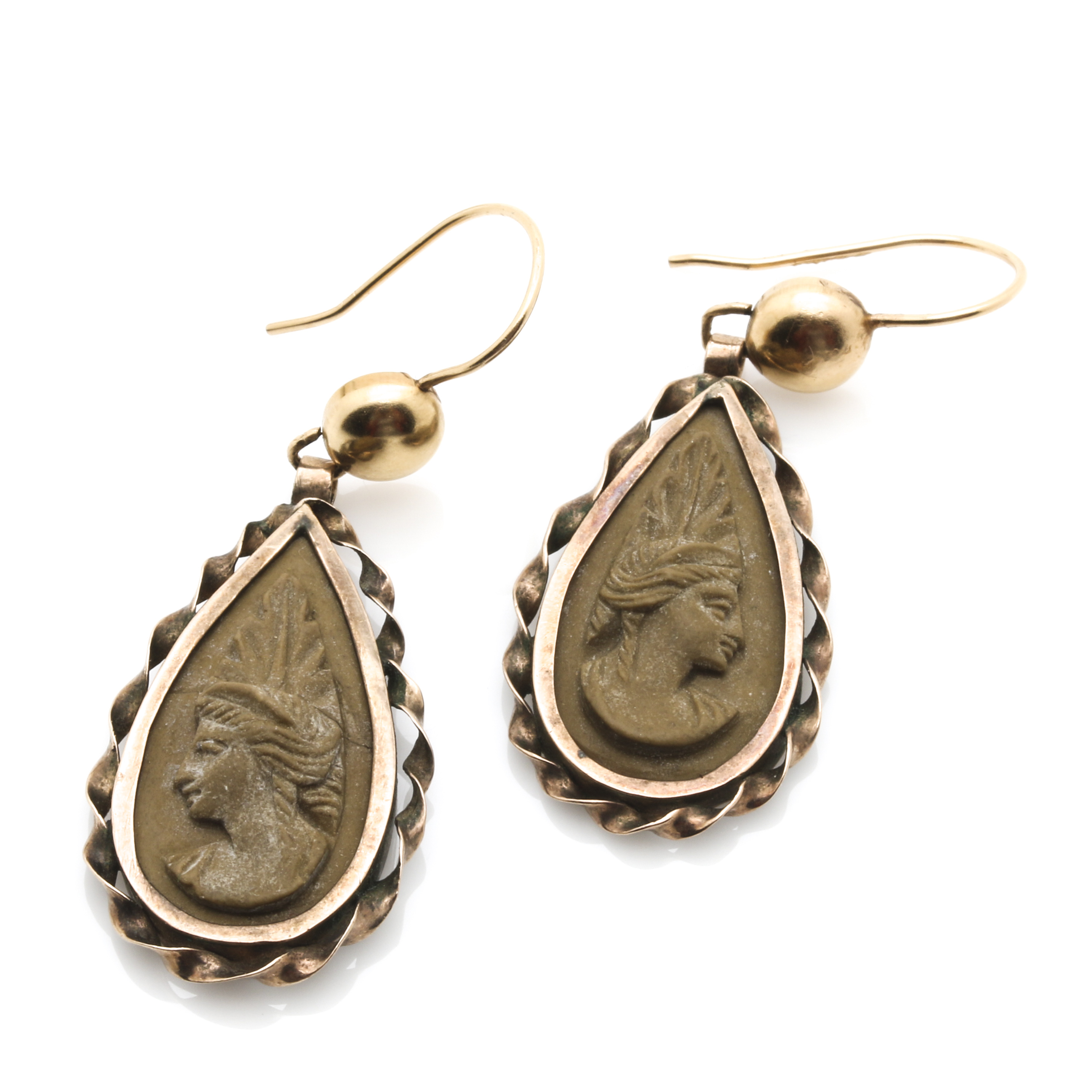 14K Yellow Gold Dangle Earrings With Brooch