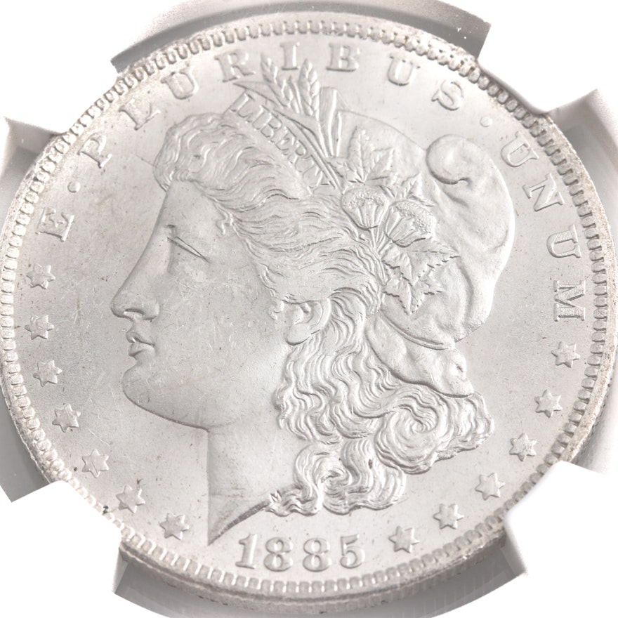 Graded MS 63 (by NGC) 1885-O Silver Morgan Dollar