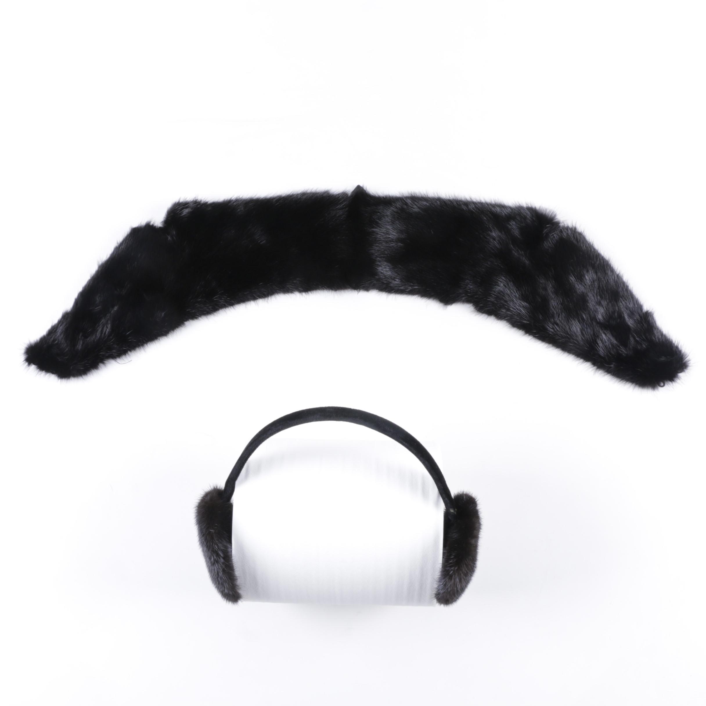 Black Mink Collar and Ear Muffs