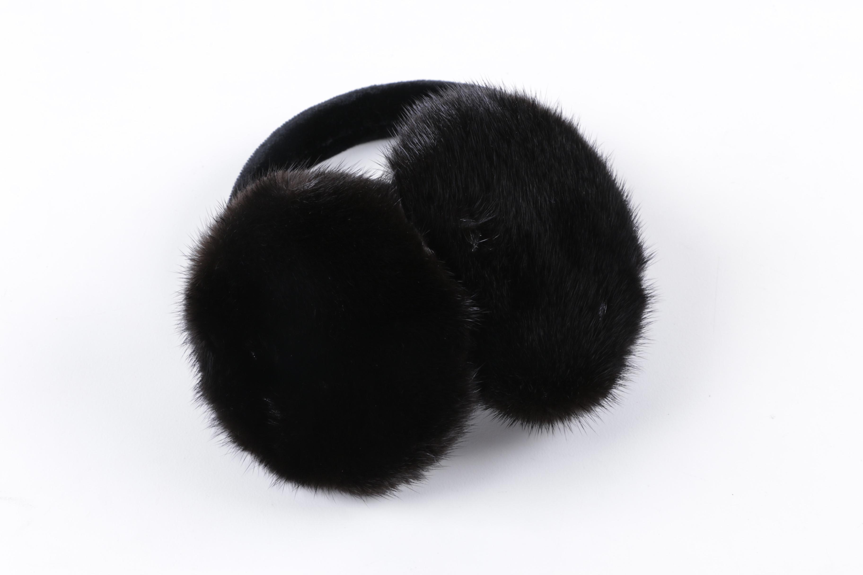 Black Mink Collar and Ear Muffs