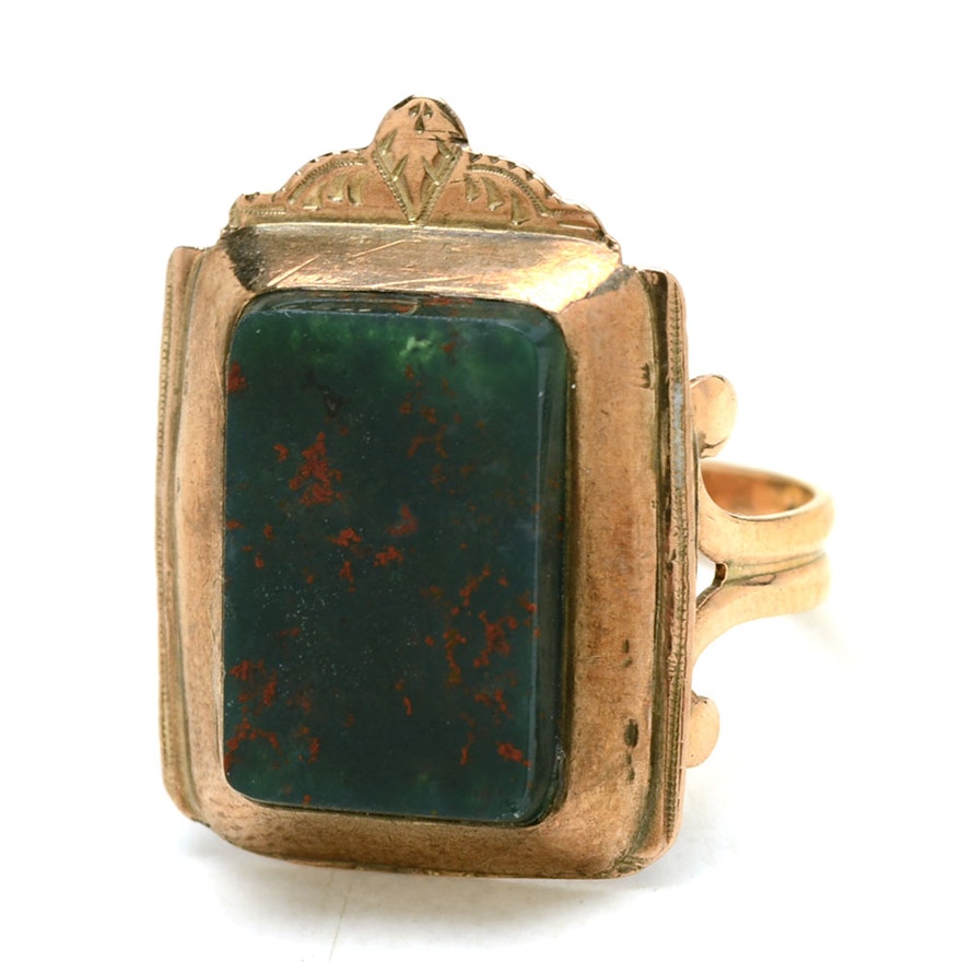 Victorian 10K Yellow Gold Bloodstone Ring