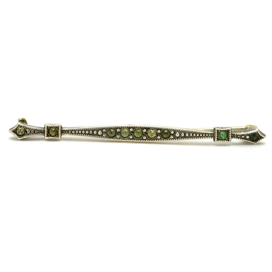 Edwardian Sterling Silver and Glass Bar Pin