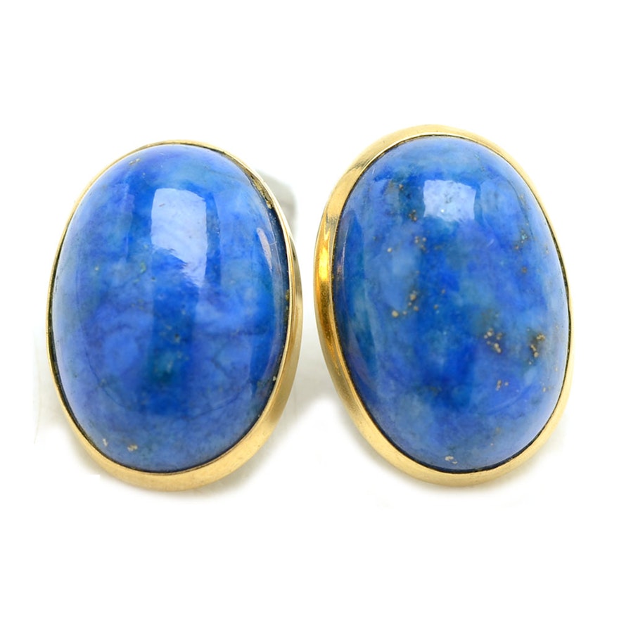 14K Yellow Gold Lapis Lazuli Pierced Earrings